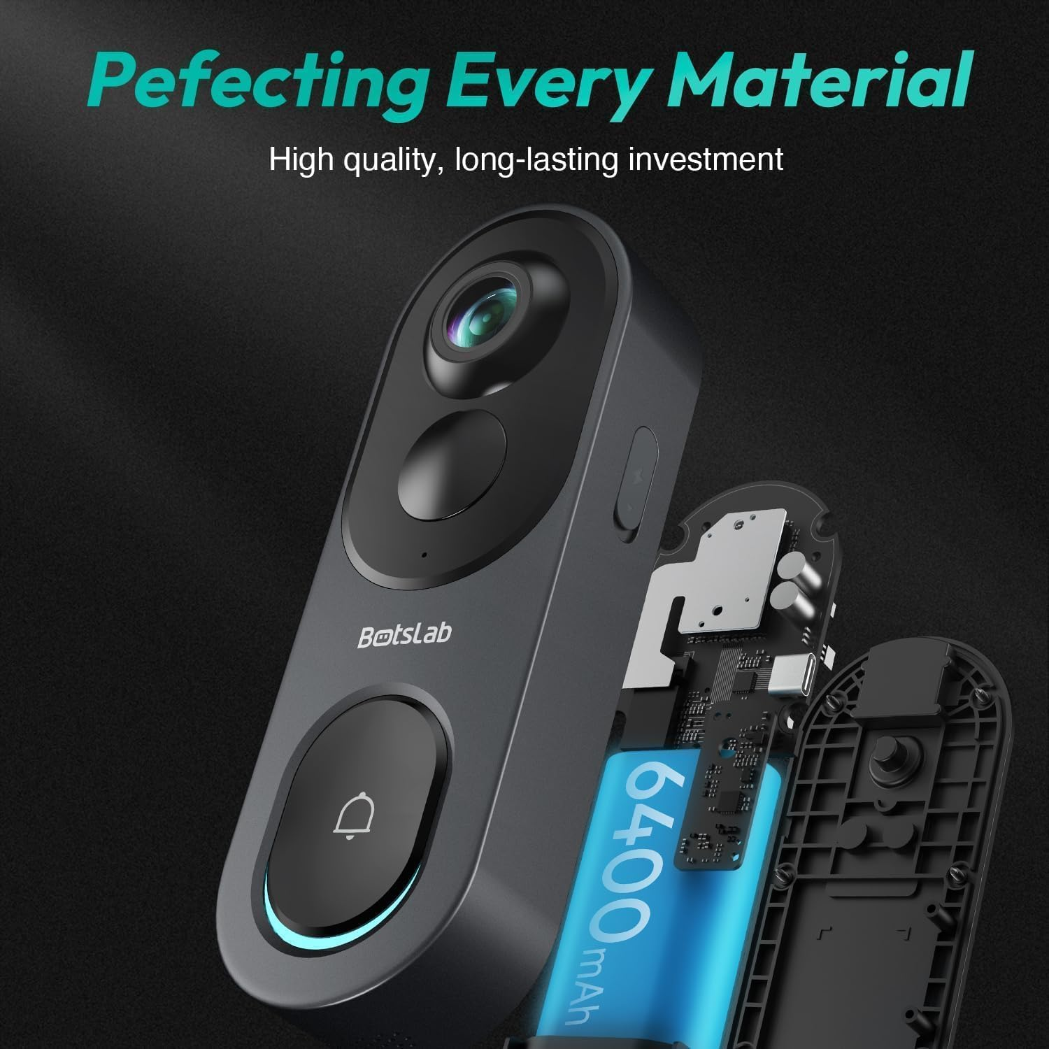BOTSLAB 5MP Video Doorbell Camera Wireless, No Monthly Fee, 1:1 Head-To-Toe with 180&deg; Angle, 210-Day Battery Life, 32GB Local Storage, 2.4/5G Wifi, Motion Detection, Easy Installation, 2-Way Audio image number 2