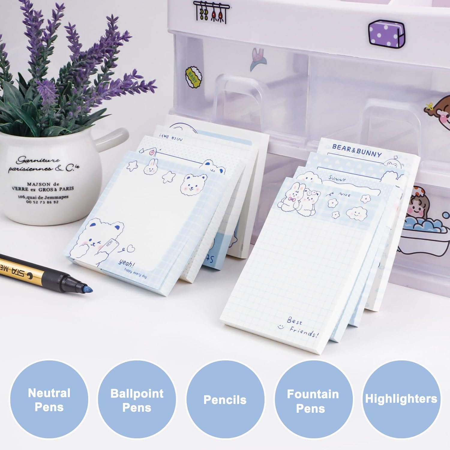 640 Pcs Cute Sticky Notes, Self-Stick Note Pads, Funny Sticky Notes, Kawaii Memo Pads Lined, List Notepads Set Bulk for School Office Home Supplies Teacher Students Planner Gifts image number 5