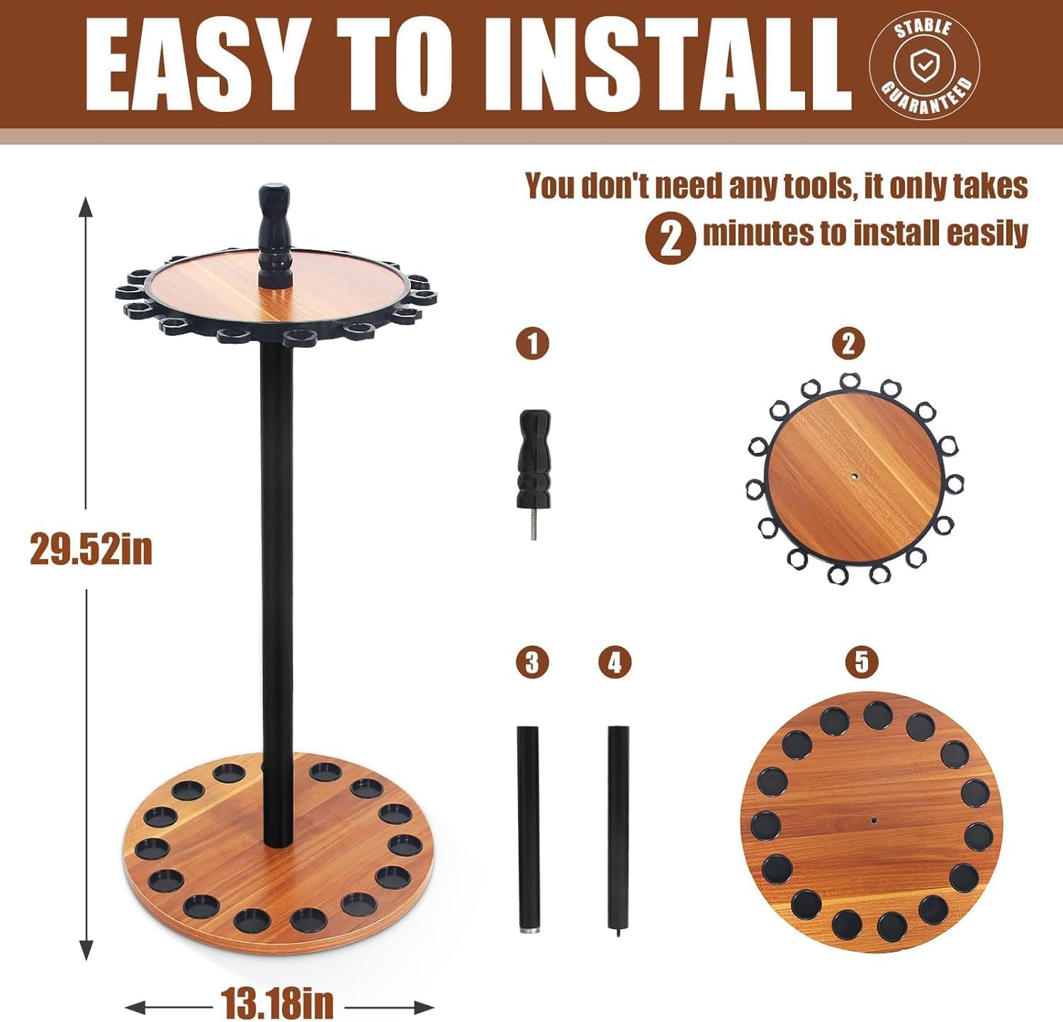 Homodoskey Fishing Rod Rack 15 round Spinning Holds up to 15 Fishing Rods Combos Space-Saving Fishing Rod Storage Holders for Garage No Tool Assembly Wood image number 3