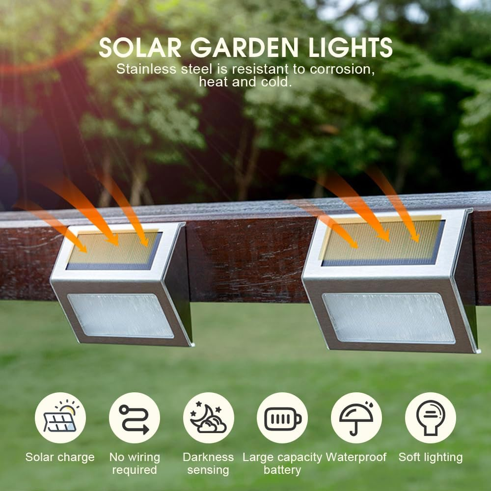 6PCS outside Solar Deck Step Lights, Solar Powered Outdoor Patio Lights Stair Lights, Waterproof Fence Solar Lights for Fence, Patio, Backyard, Garden, Pathway, Deck Railing, Wall Lighting image number 6