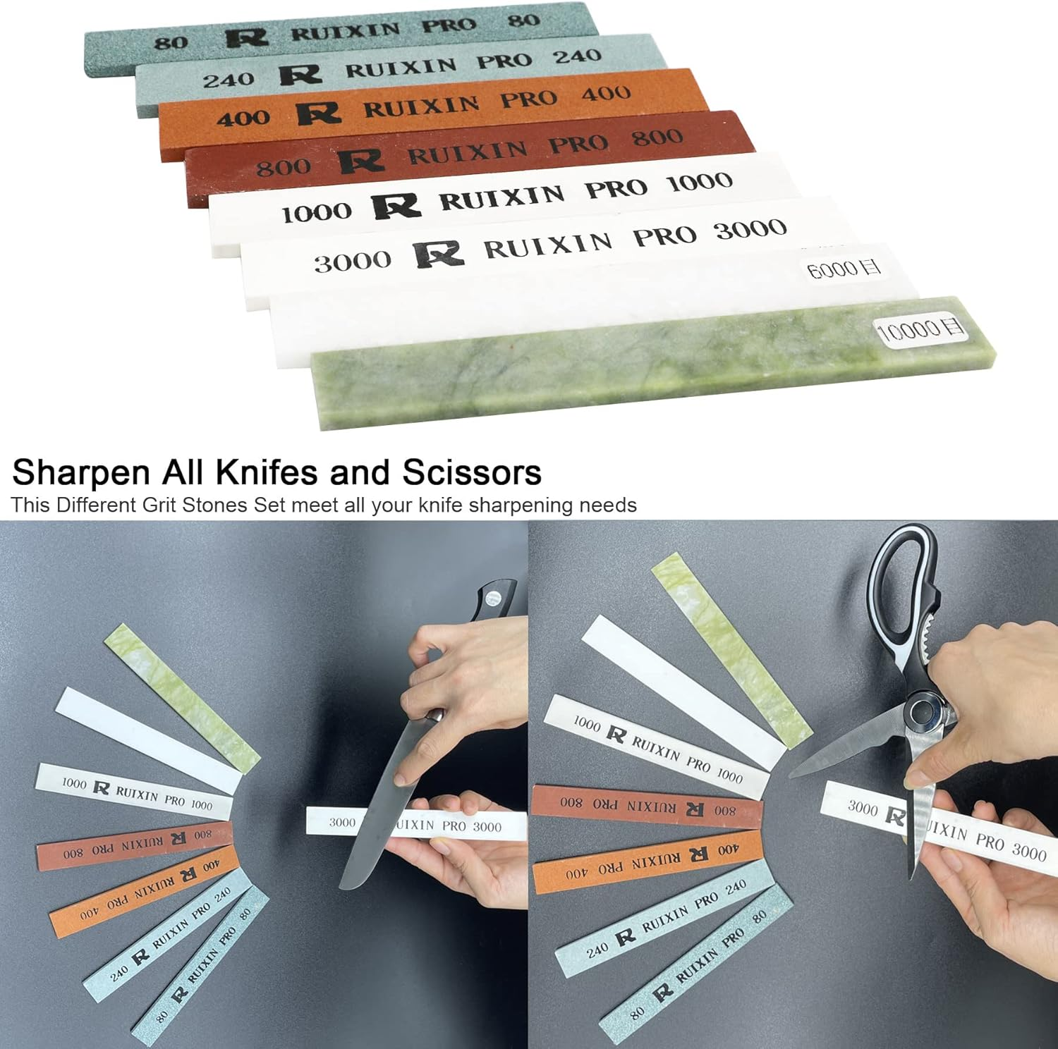 8Pcs Knife Sharpening Stones for RUIXIN Pro RX-008 Knife Sharpener Fixed-Angle Kit, Professional Whetstone Set Grindstone Polishing Stone without Base 80/240/400/800/1000/3000/6000/10000 Grit image number 2