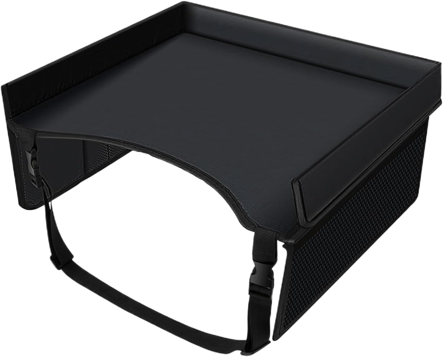 Car Seat Travel Tray | Long Trip Kids Travel Tray for Car Seat | Carseat Table with Pockets Adjustable Straps Foldable Lap Desk Organizer for Children Boys Girls - Black image number 2