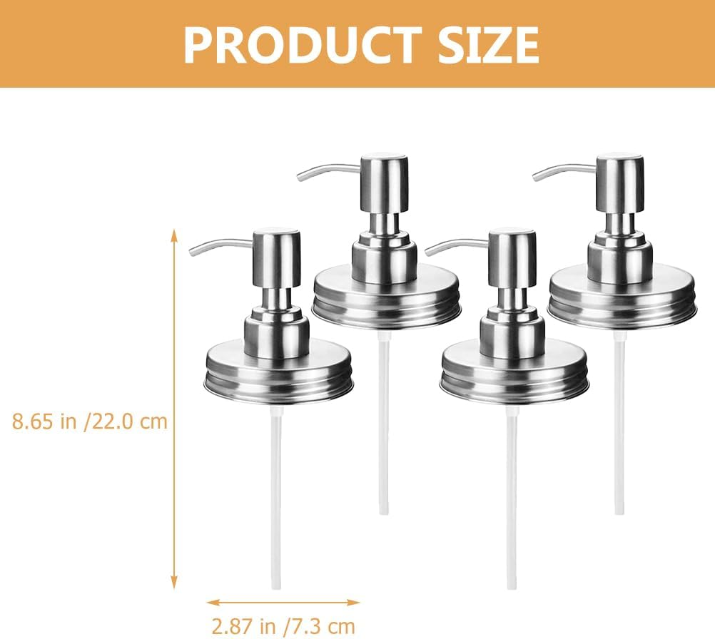 Alipis 4Pcs Soap Dispenser Pump Head Stainless Steel Mason Jar Pump Lid for 70Mm Jars Ideal for Kitchen and Bathroom Use Rust-Resistant and Easy to Operate image number 6