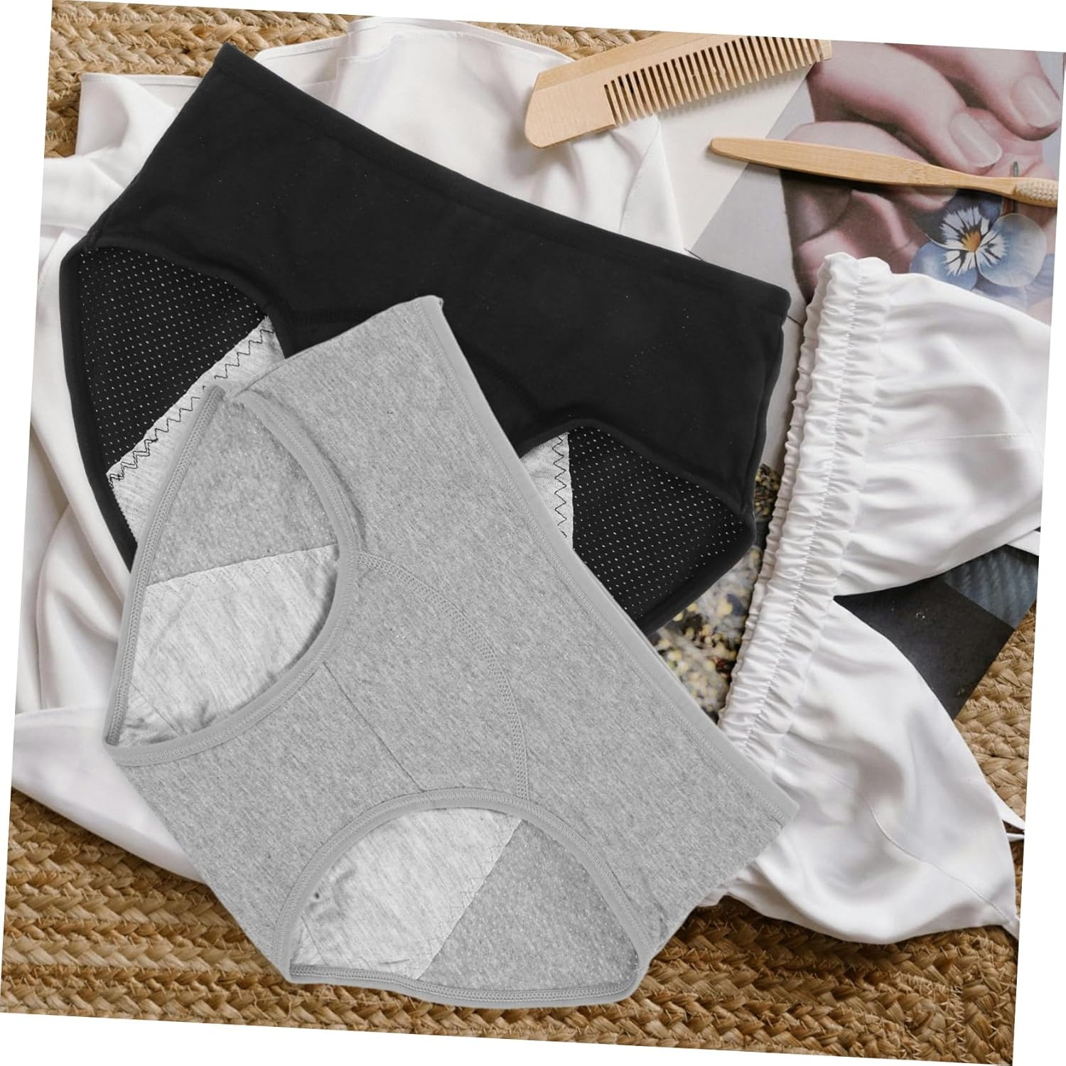 Leak Underwear Women Mid Waisted Period Briefs Comfortable Breathable Cotton Seamless Panties for Secure Fit Suitable for Grey image number 6