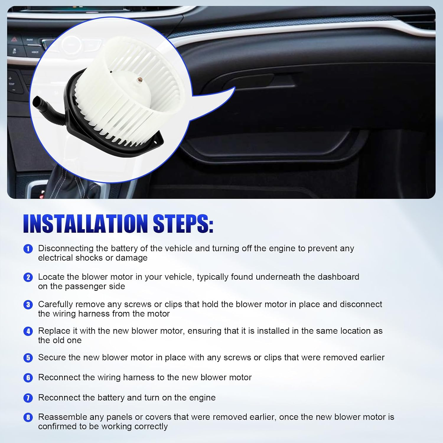 Front AC Heater Blower Motor with Fan Fits for Mitsubishi Lancer Outlander 2008 2009 2010 2011 2012 2013 2014 2015 2016 2017 HVAC Blower Motor Replaces# 700239