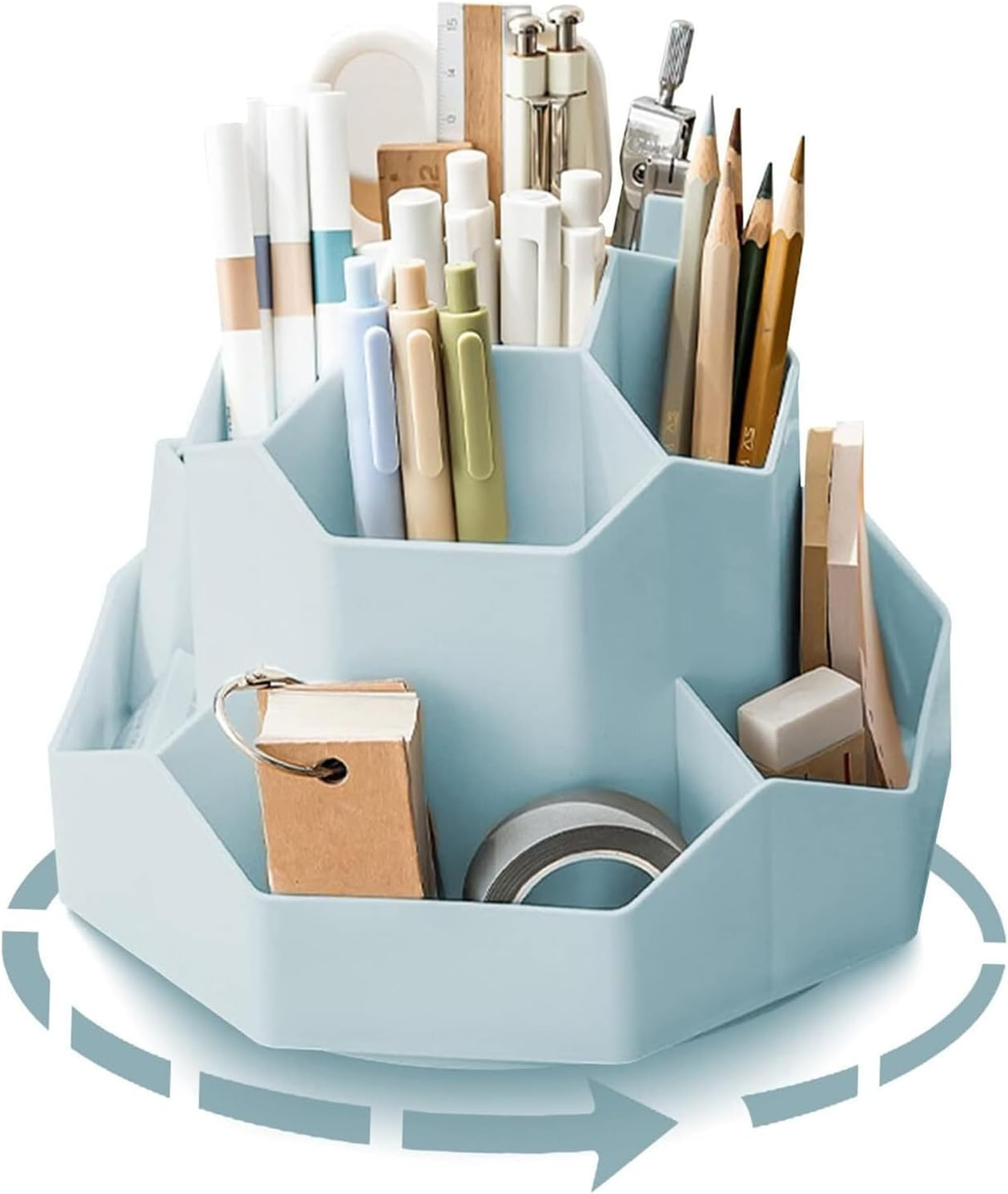 JCZD Rotating Pen Holder, Stationary Organiser, Pen Holder for Desk 9 Compartments, Upgraded Large Capacity 360&deg;Rotatable, Can Accommodate Pencils, Colored Pens, Various Stationery (Blue) image number 2