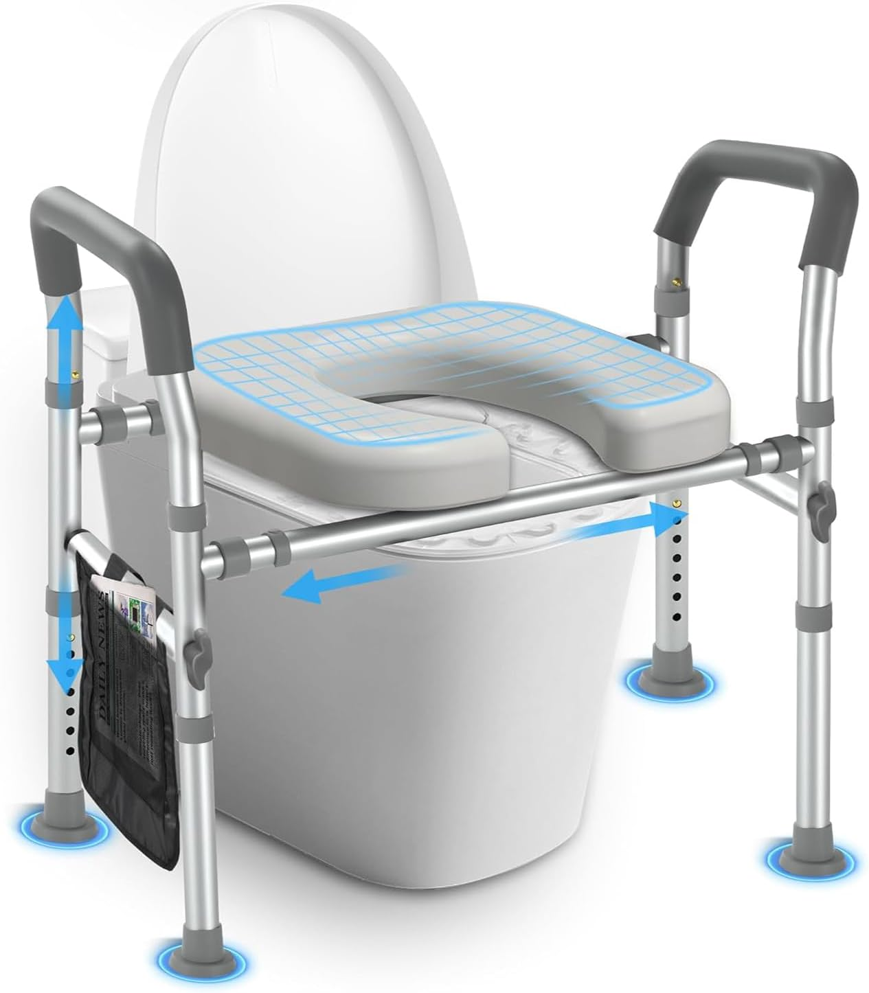 Raised Toilet Seat with Handles, Width & Height Adjustable Raised Toilet Seat, FSA/HSA Eligible 400Lb Armrests & Wide Seat, Standard Raised Toilet Seat for Seniors, Pregnant, Handicap, Fit Any Toilet image number 5