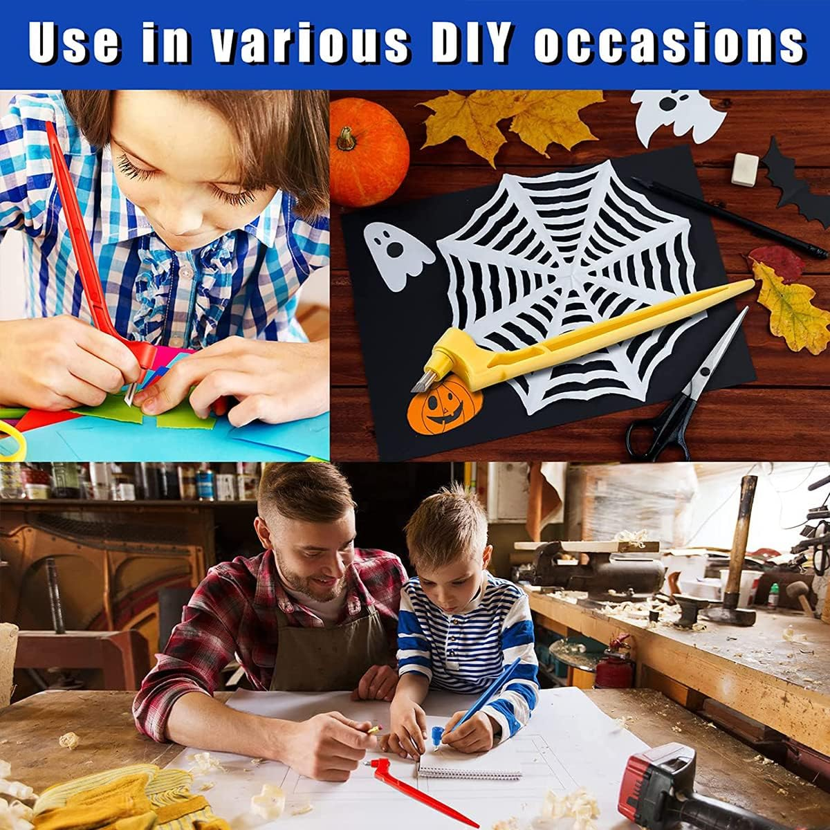 Craft Cutting Tools Kit Set of 3 ，360 Degree Rotating Cutting Tools Art Cutting Tools with Cutting Pen, 15&deg;, 30&deg;, 45&deg; Blades Cutting Mat for DIY Craft Hobby Scrapbook Stencil(Yellow, Blue and Red) image number 1