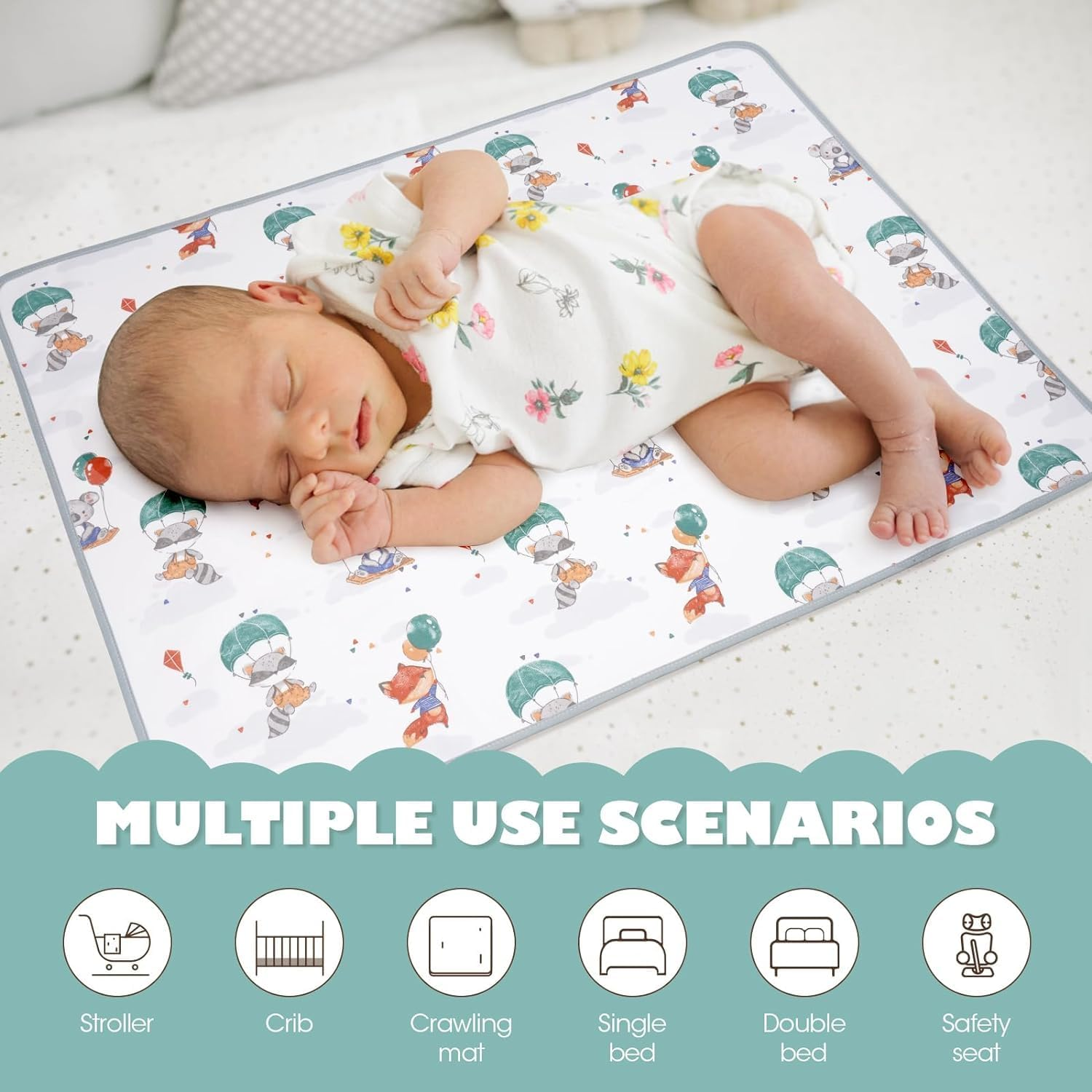 ZONEY Potty Training Bed Pad 100% Waterproof, Bed Wetting Protection Pad for Twin and Toddler Beds, Reusable, Non Slip and Easy to Change, Waterproof Mattress Pad, Bed Mats Washable (D, M(80*100Cm)) image number 2