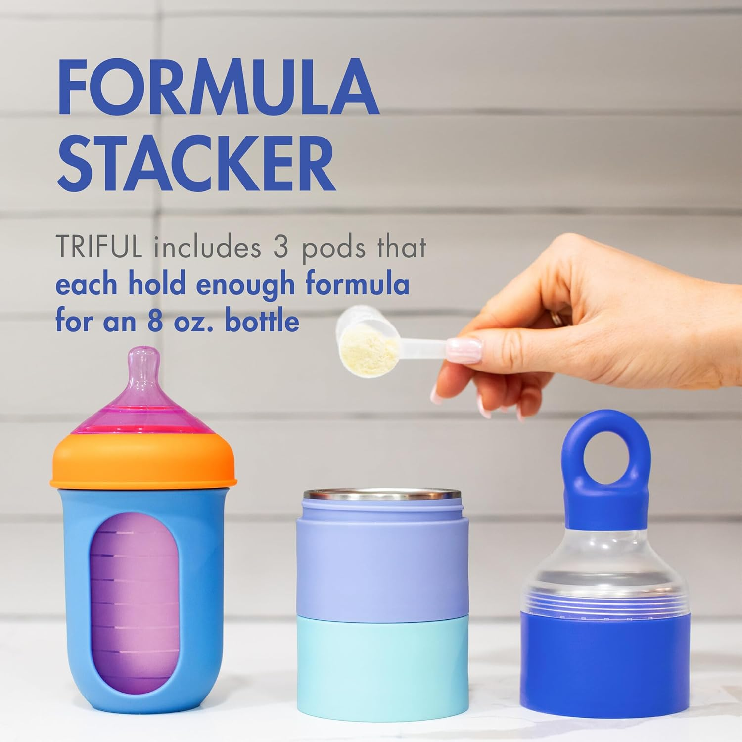 Boon TRIFUL&trade; Stainless Steel On-The-Go 3 Pod Formula Stacker Container, Blue image number 1