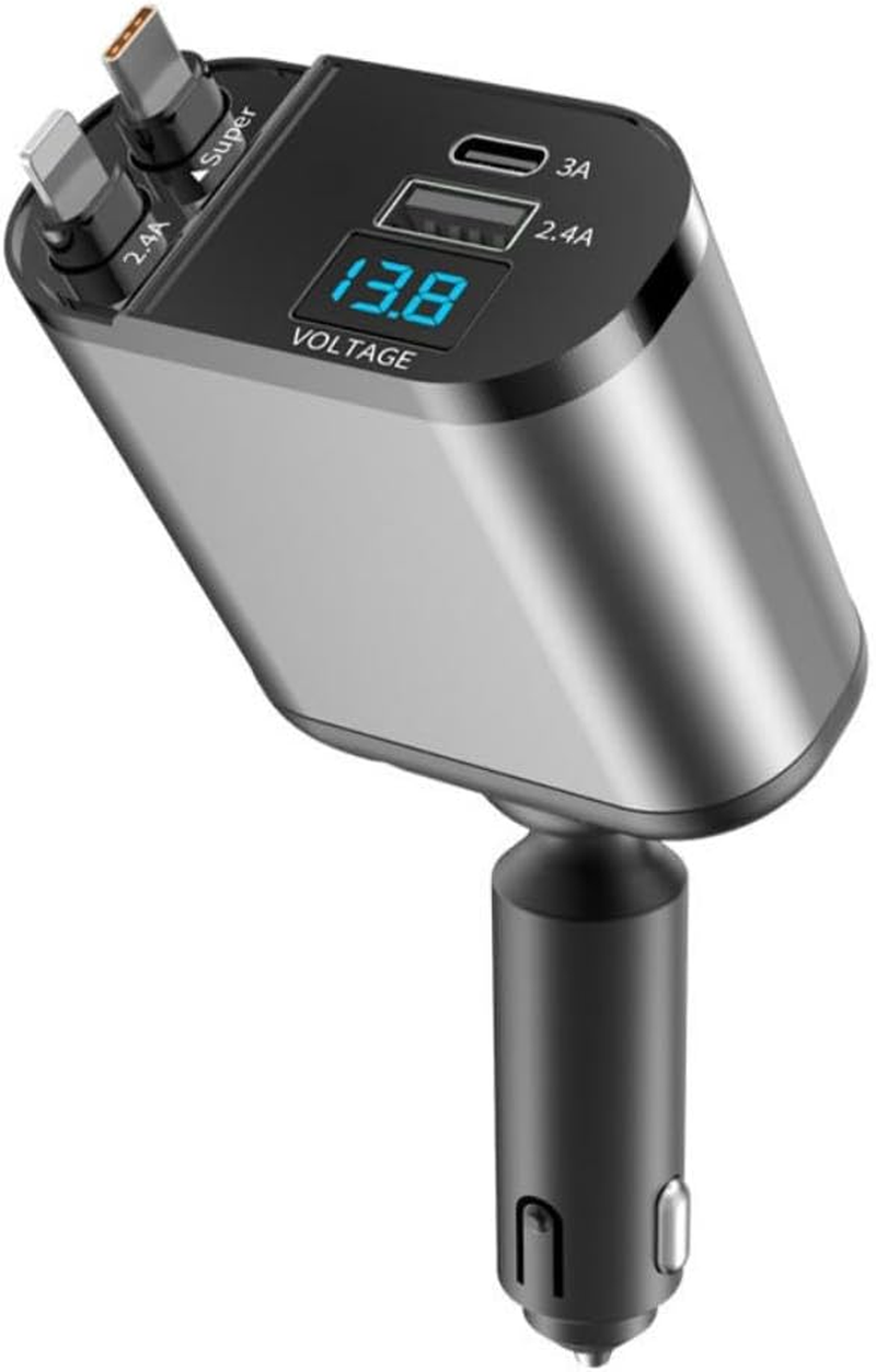 Retractable Car Charger 4 in 1, Fast Car Phone Charger with Cord 2.6Ft, USB C and Apple Car Charger Adapter, Compatible with Iphone 16 15/15 Pro Max/14/13/12/11 (Lightning + Type C) image number 4