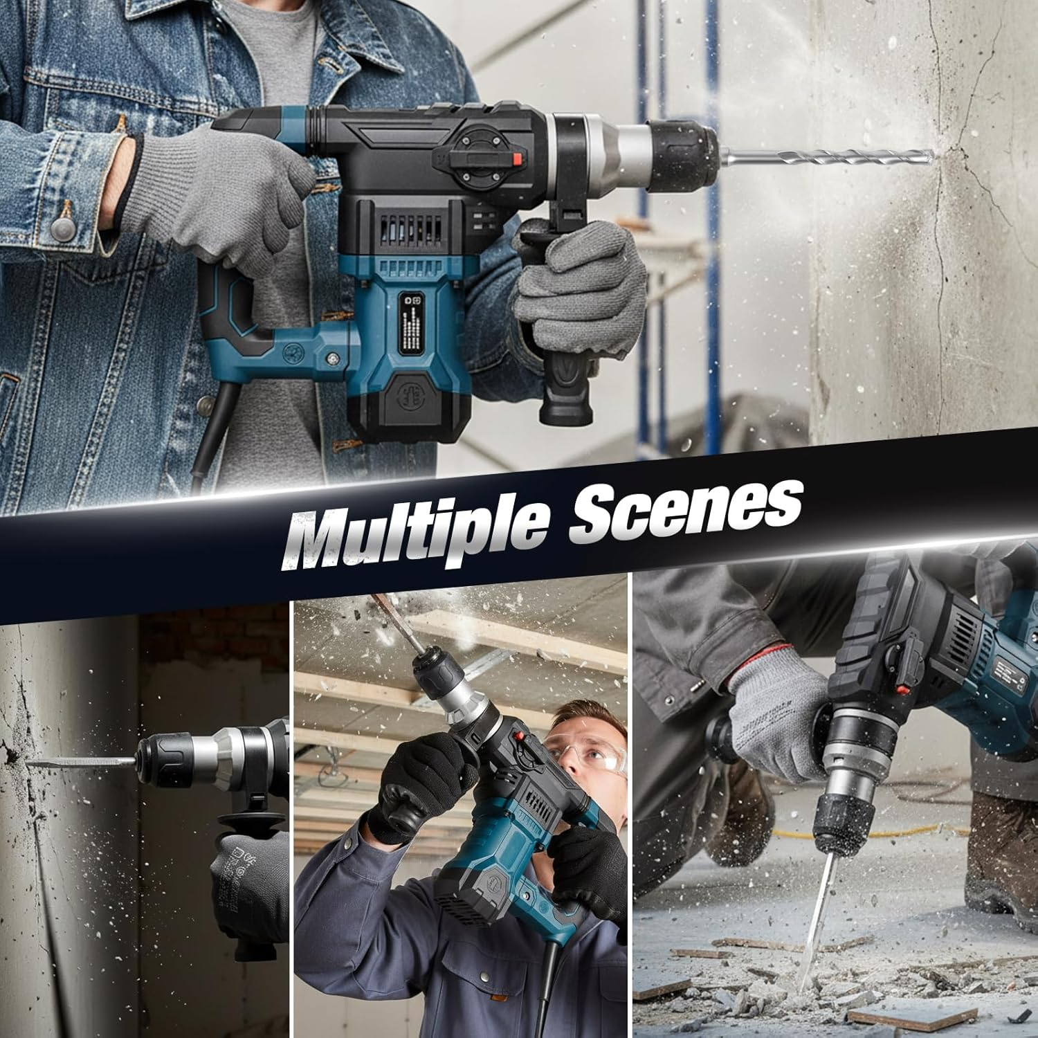 Advwin Rotary Hammer Drill, Sds-Plus Electric Impact Hammer with Safety Clutch, Adjustable Grip Angle, Vibration Buffer, Carbon Brush, 9 Drill Bits image number 4