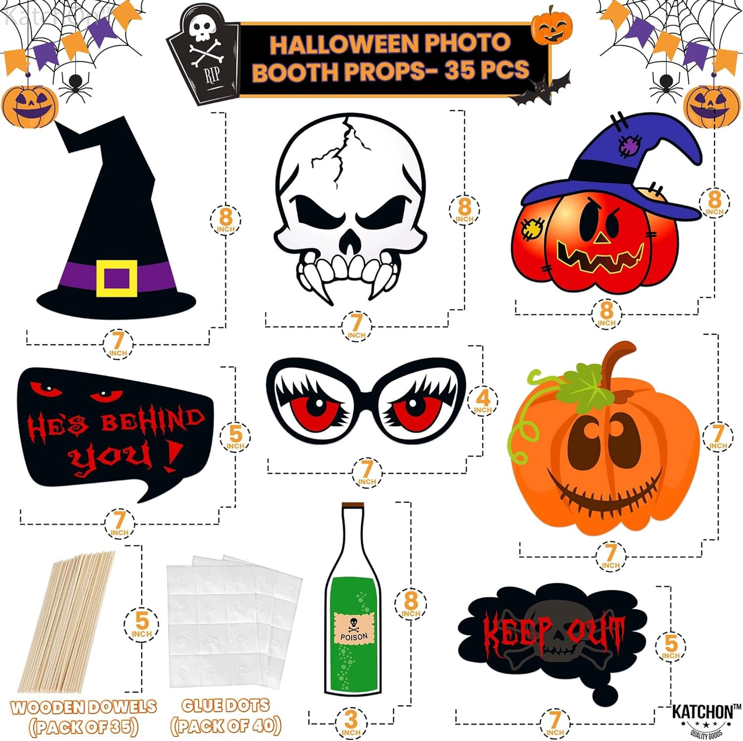 Halloween Photo Booth Props Kit Halloween Party Photo Props Decorations Party Favors for Halloween Party Photography Decoration 35Pcs image number 6