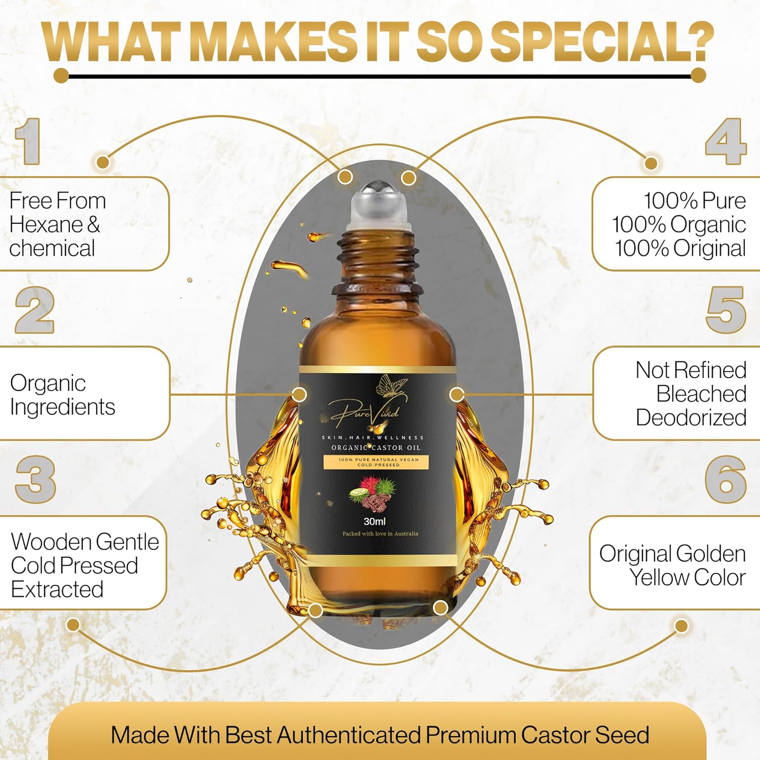 30Ml Organic Castor Oil | Glass Roll-On Applicator| Pure | Hexane Free| Cold-Pressed Oil for Hair | Eyelashes Serum | May Help Hair Growth,Natural Growth & Hydration |Natural Carrier Oil for Massage, DIY Beauty & Wellness Use|Australia image number 5