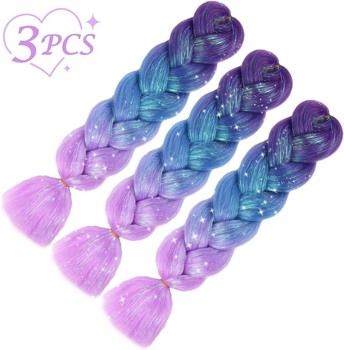 Ombre Jumbo Braiding Hair Extensions with Sparkling Hair Tinsel Strands Jumbo Braiding Hair Extensions High Temperature Fiber Crochet Twist Braids 24Inch 3Pcs/Lot (C26) - C26 image number 4