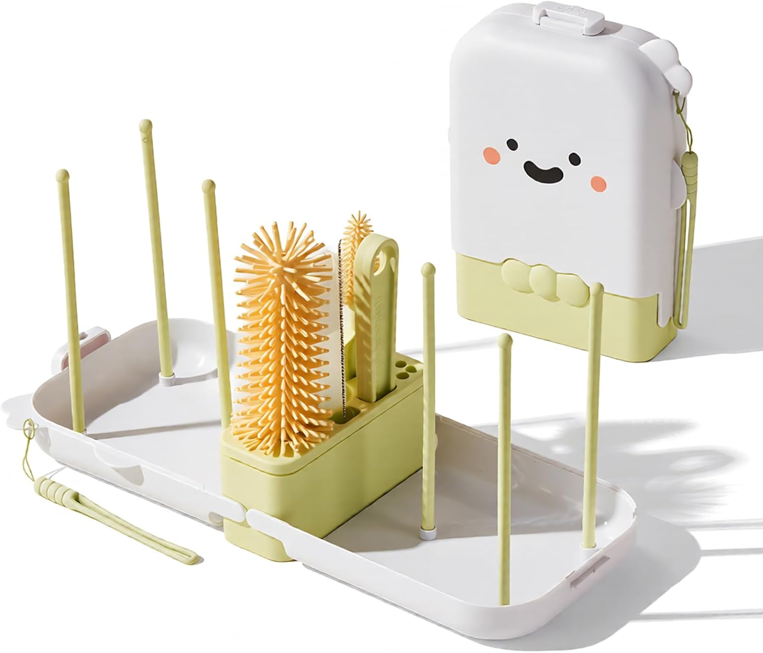 Uandhome Portable Bottle Brush Set,7 in 1 Bottle Cleaner Brush Kit with Silicone Bottle Brush,Nipple Cleaning Brush,Straw Brush,Soap Dispenser,Storage Box,Bottle Drying Rack for Home and Travel image number 2