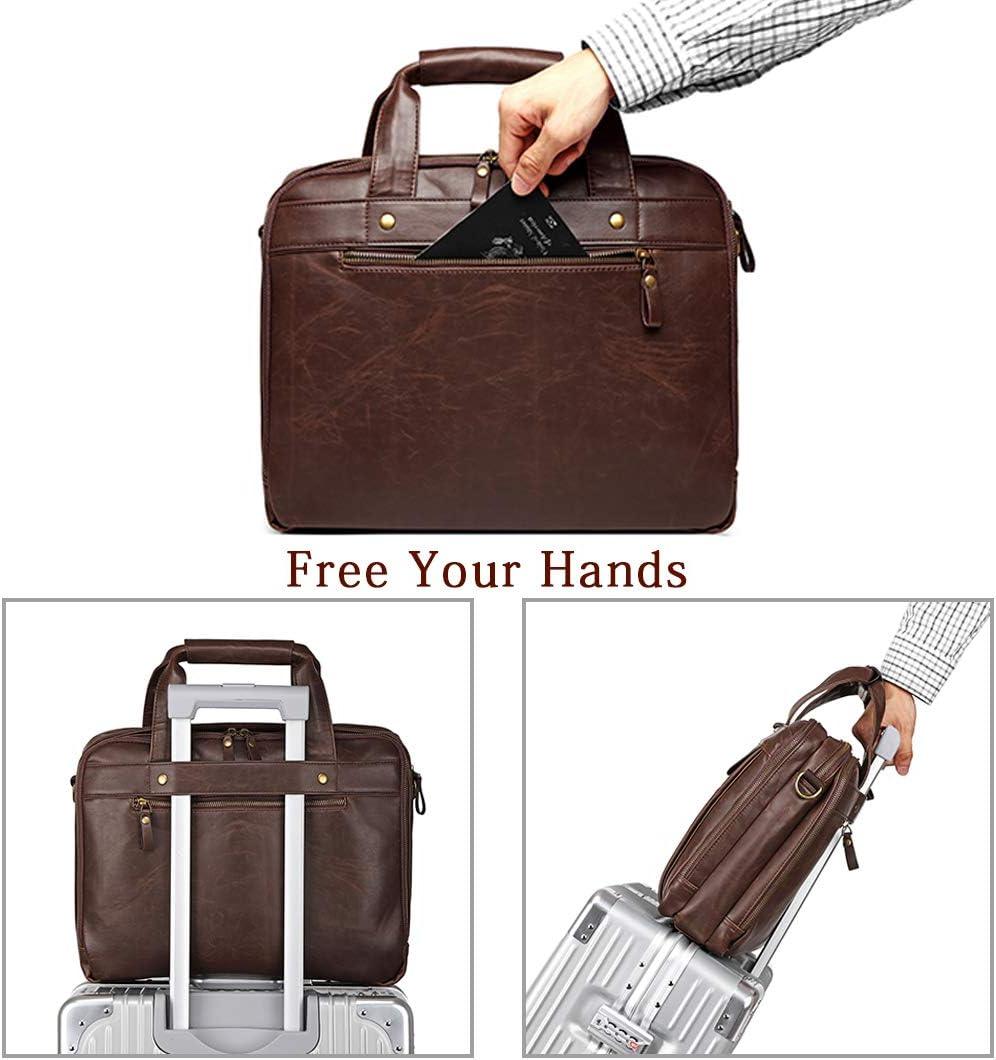 15.6 Inch PU Leather Briefcase for Men Laptop Bag Waterproof Retro Business Travel Messenger Bag Perfect for Daily/Christmas, Brown, X-Large, Retro