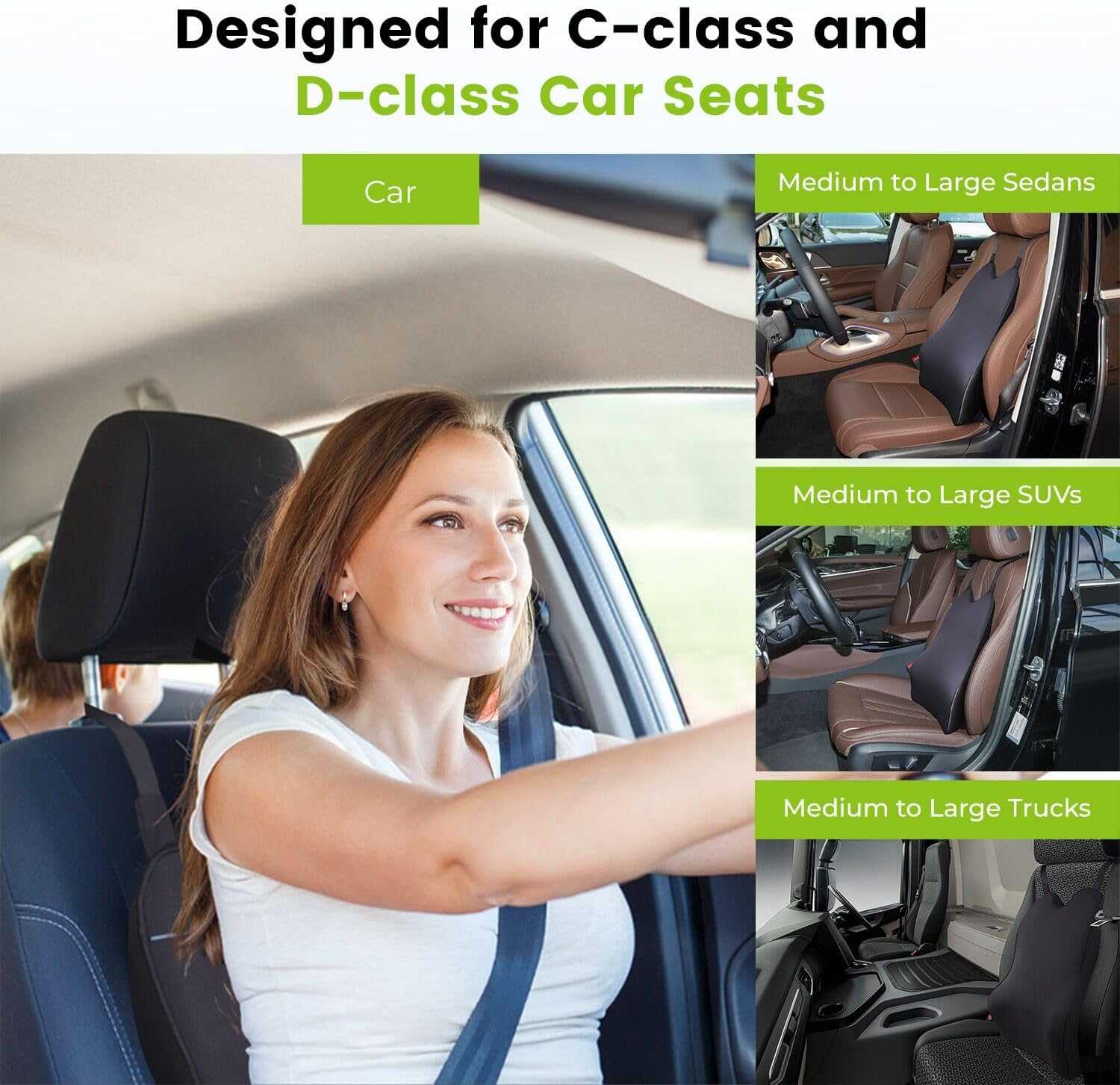 Lumbar Support Pillow for Car, Soothe Back Discomfort with 20.9" Lengthened Support & Dual Adjustable Straps, Ergonomic Memory Foam Back Support Pillow Fits Mid and Large Cars, Suvs, Trucks