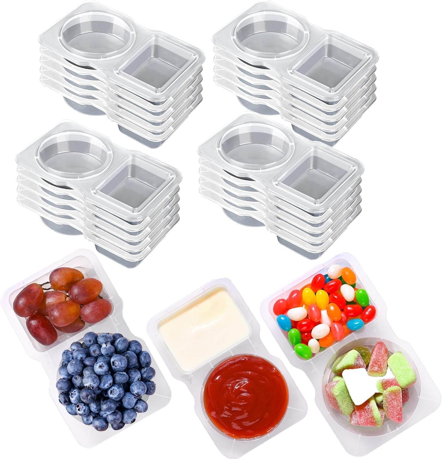 20PCS Double Compartment Rectangular Condiment Containers with Lids - Reusable Snack Packs for Takeout, Lunch, and More image number 6