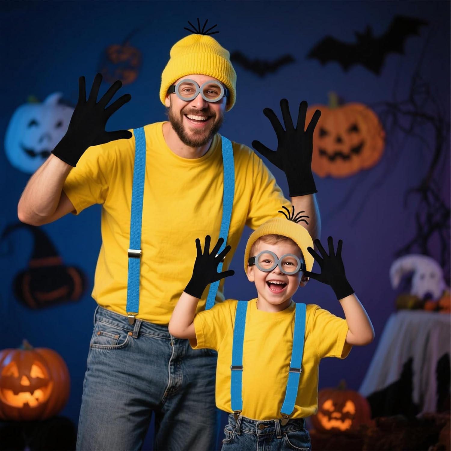 3PCS-5PCS Halloween Costume Accessories Adults Steampunk Goggles Glasses Yellow Beanie Hat Black Gloves for Adults Halloween Cosplay Party image number 3