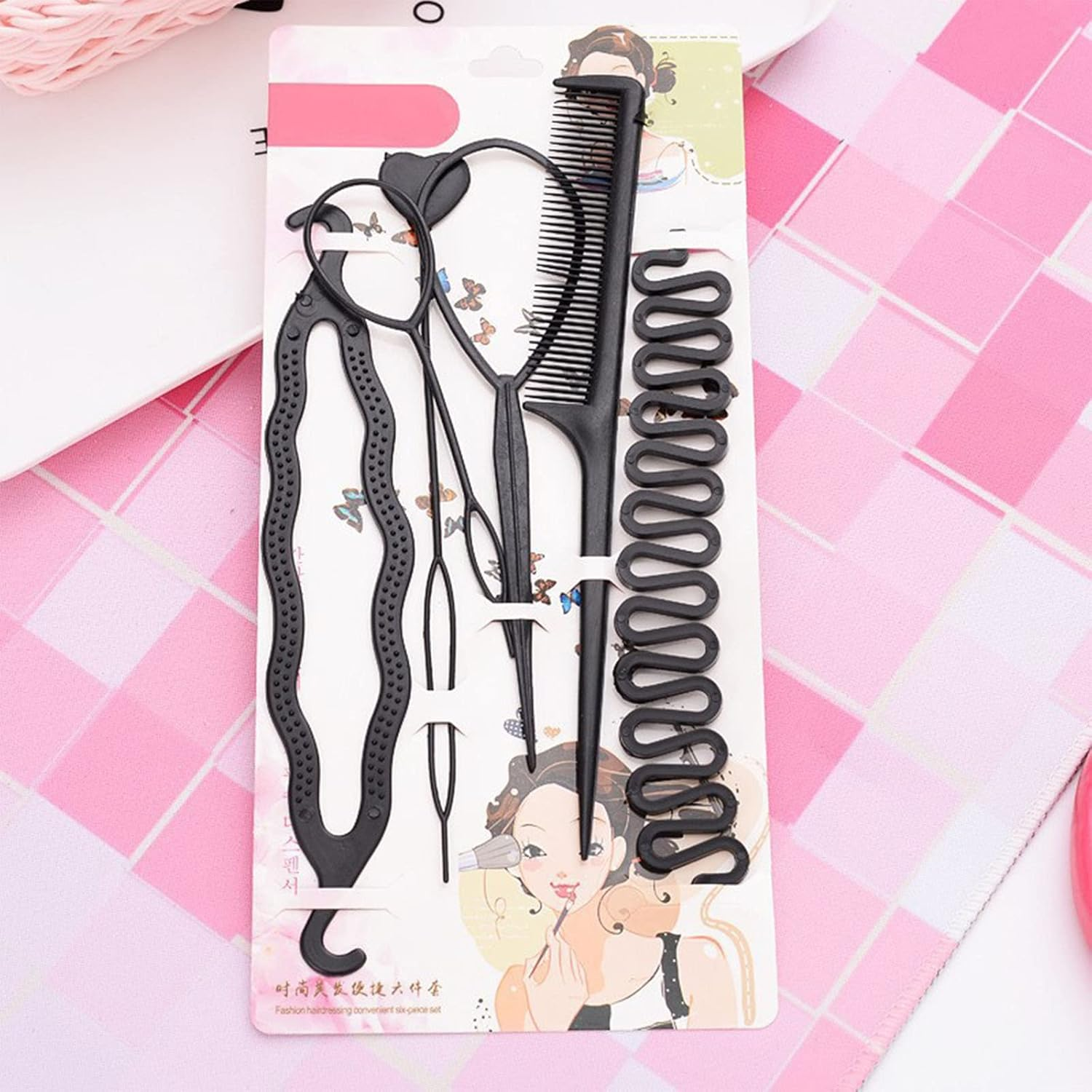 12 Pcs Hair Braiding Tool Set Topsy Tail Hair Tool Black DIY Hair Styling Tools with Rat Tail Comb, Ponytail Loop Hair Bands Remover Cutter Fast Hair Accessories for Hair Braid