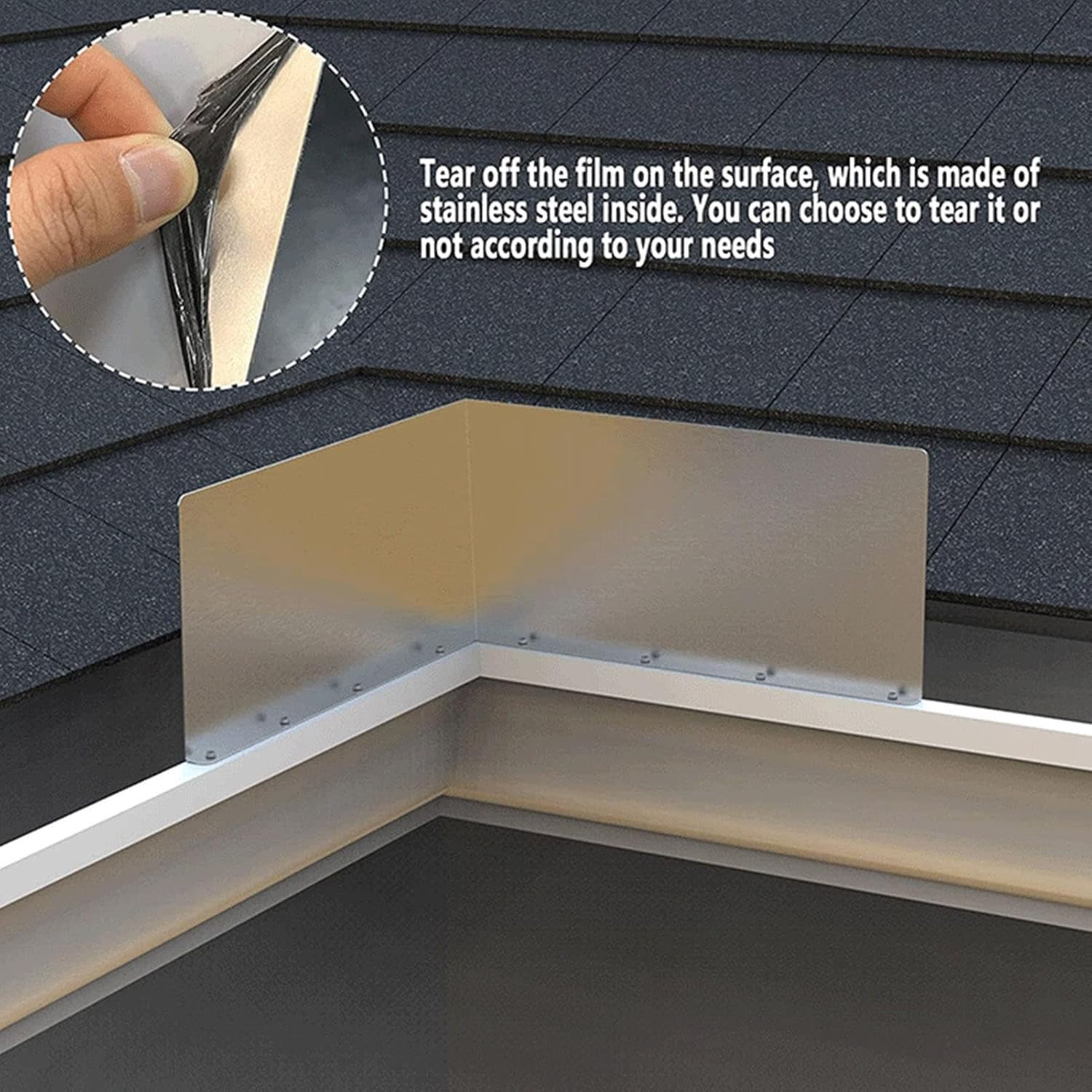 2 Pack Aluminum Gutter Valley Splash Guards, Foldable Rainwater Roofing Gutter Guard with Screws, Bendable Roof Rain Diverter, Diverter Roof Rain Diverter for House Shingle Roofs Corner image number 5