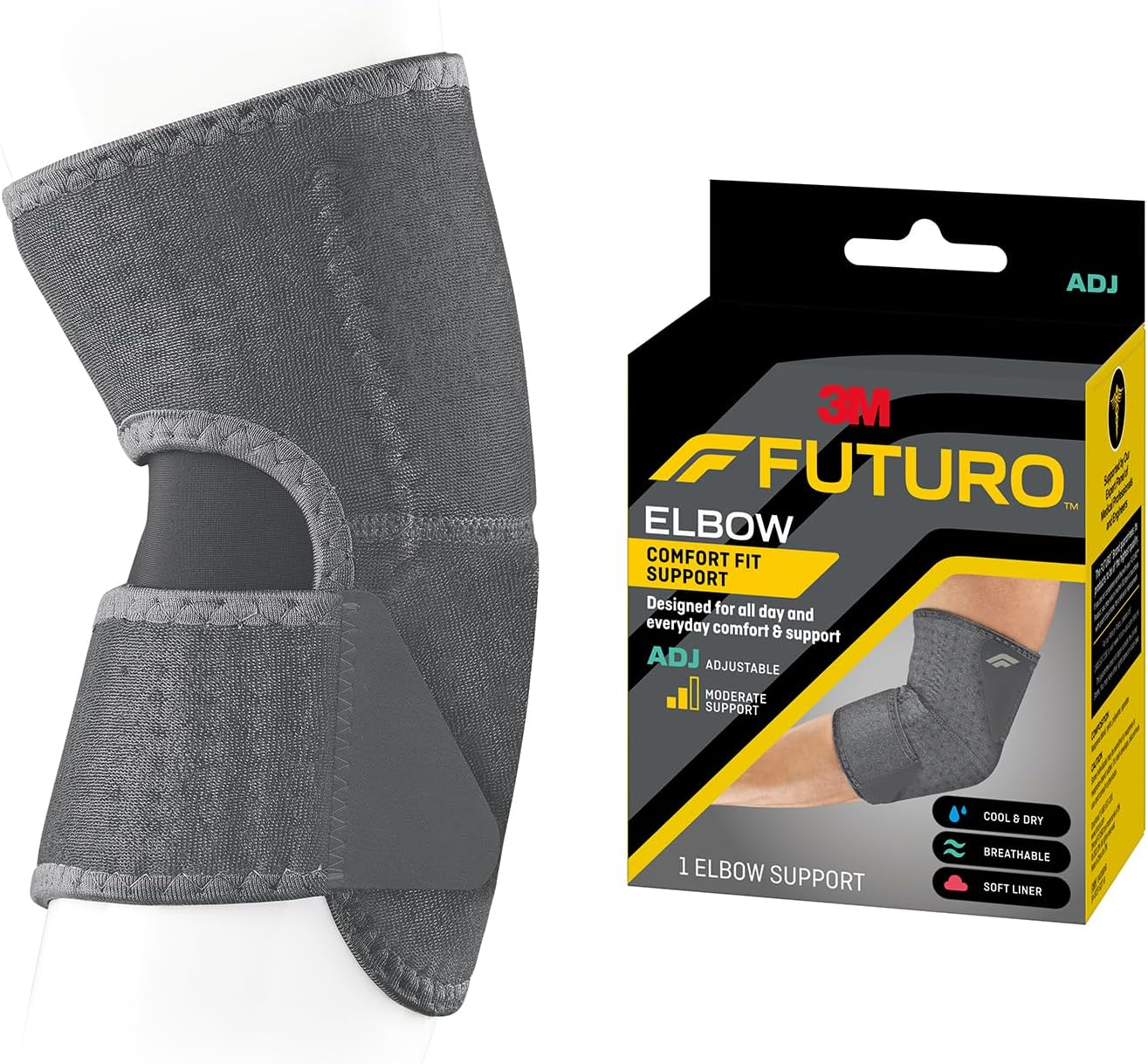 Futuro Comfort Fit Adjustable Elbow/Arm Support, Grey, One Size image number 1