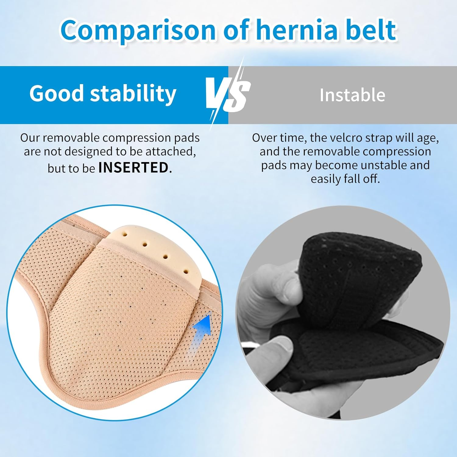 Tenbon Hernia Belt Truss for Men and Women Left or Right Side, Hernia Belt Truss for Single Inguinal or Sports Hernia with Removable Compression Pads for Pre or Post-Surgical Scrotal, Femoral, Comfortable Adjustable Waist Strap Guard, Beige (M) image number 1