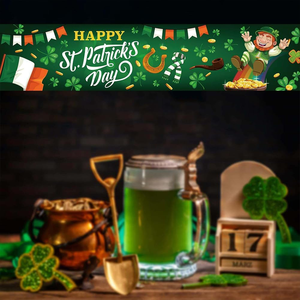 St. Patrick'S Day Background Banner, Green St. Patricks Day Decoration, Irish Background Cloth, for Photo Background, Photography Decoration, St. Patricks Day, Garden Table Wall Decoration, 180 X 40 image number 5