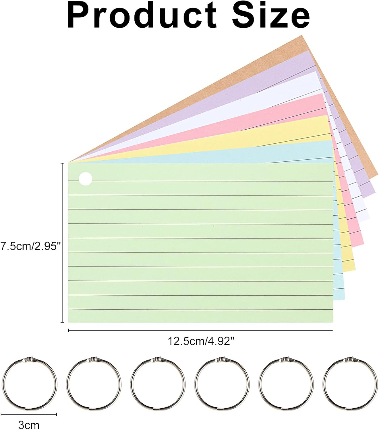 300 Revision Cards, 6 Packs Index Cards with Binder Rings, Multi-Color Kraft Record Cards for Note-Taking, Language Learning, 12.5 * 7.5Cm image number 4