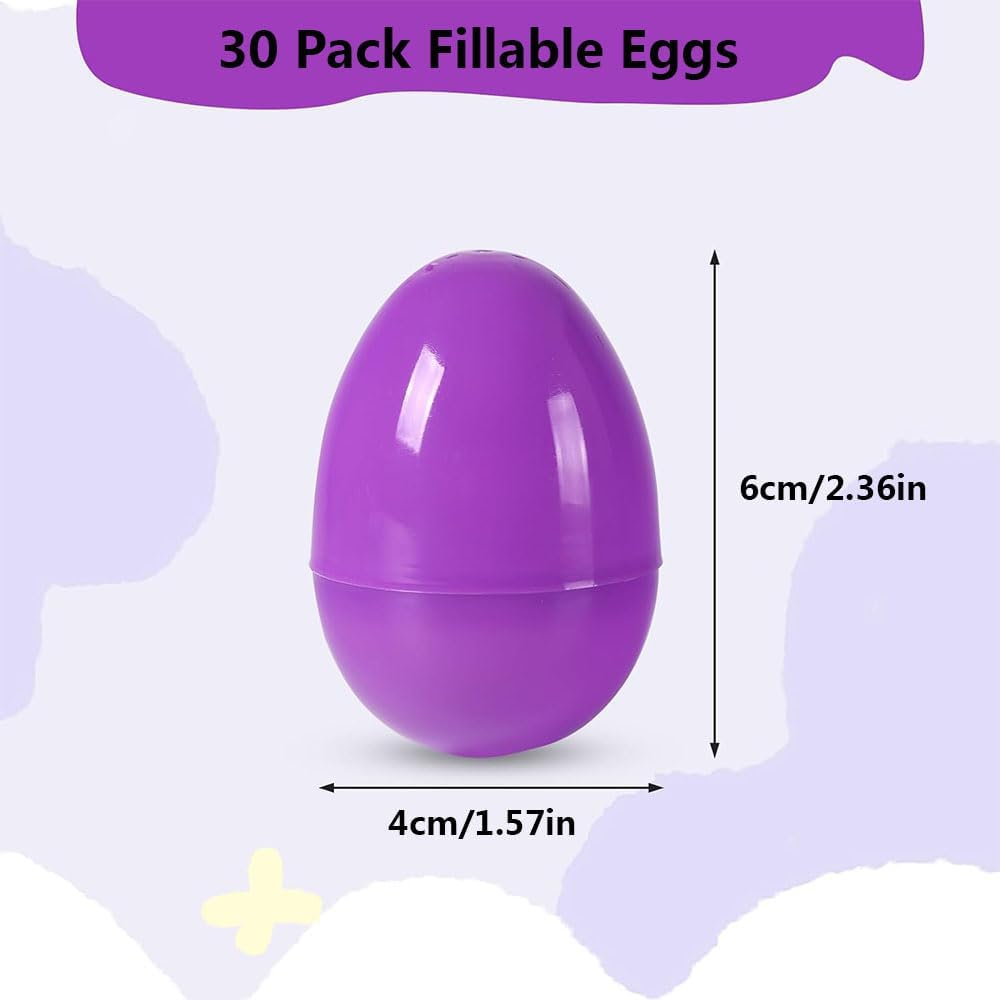 Aufondof 30 Pack Colorful Easter Eggs, 1.57" X 2.36" Plastic Easter Fillable Eggs for Hunt, Basket Stuffers Fillers, Theme Party Favor Decoration, Classroom Prize Supplies, Assorted Colors image number 2