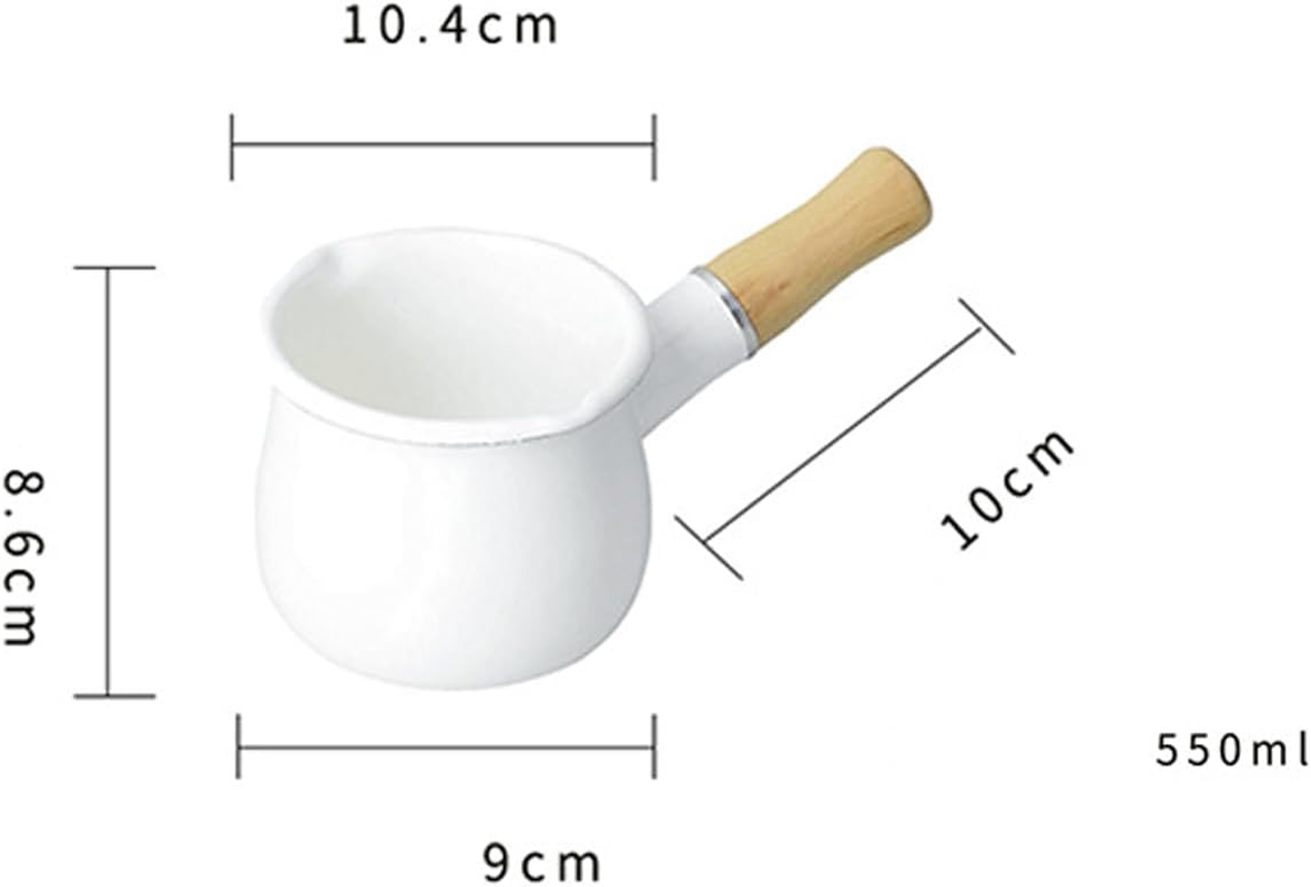 Small Size Non-Stick Milk Pan with Wooden Handle, Electromagnetic and Gas Universal Flat Bottomed Pot, 550Ml Whitemilk image number 1