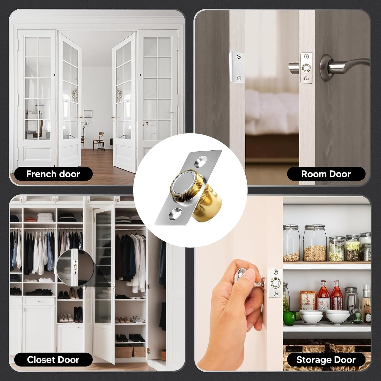 Magnetic Ball Door Catch, Grey, Concealed Hardware Lock for French Doors, Double Cabinet Doors, Quiet Closet image number 1