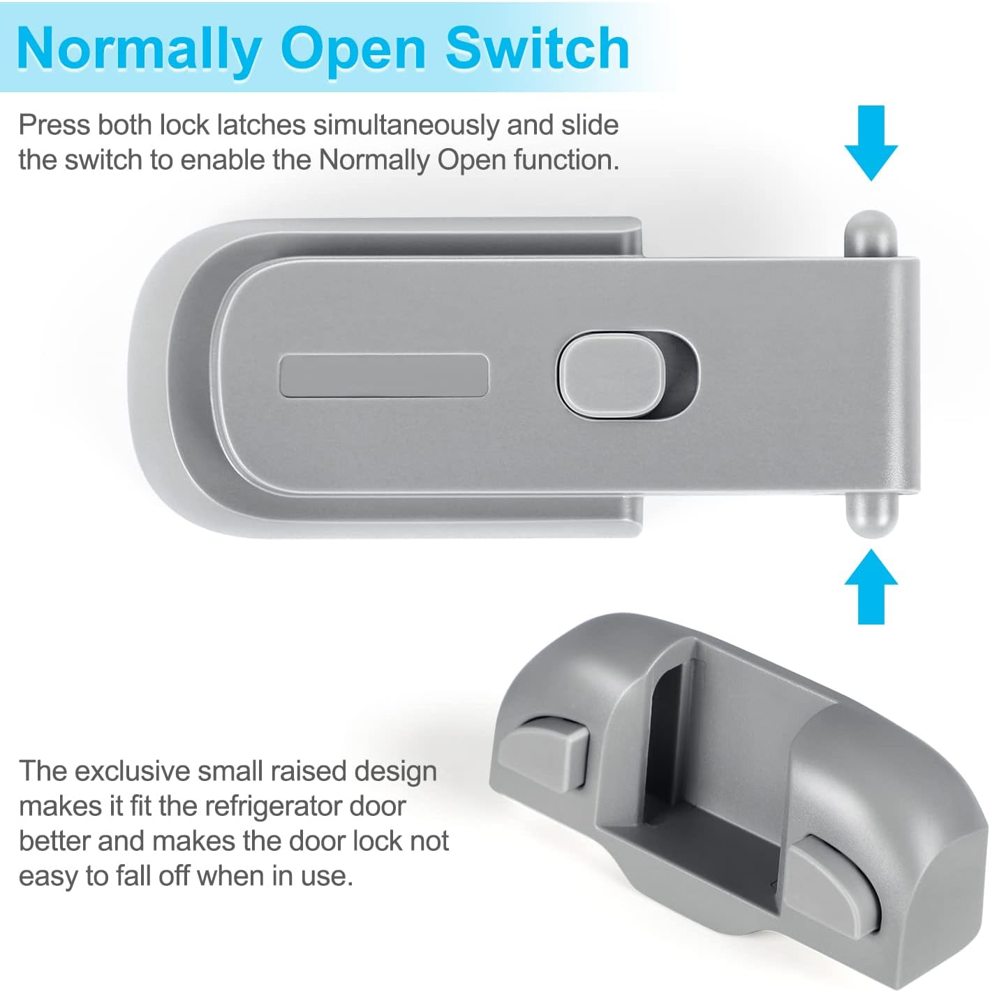 CLYMENE Refrigerator Fridge Freezer Door Lock for Kids, Child Proof Refrigerator Latch Lock to Keep Door Closed, No Tools Required and Easy Installation (Grey) - Grey image number 2