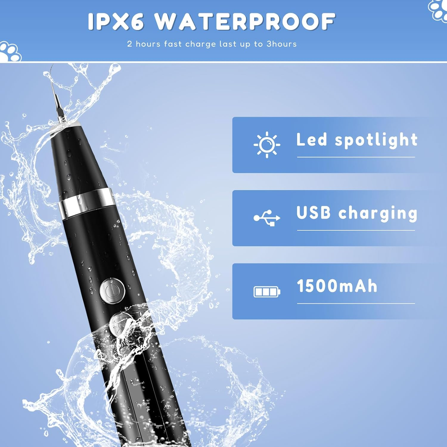 Ultrasonic Tartar Remover for Dogs and Cats, Pet Dental Cleaner, Dog Teeth Cleaning Set, Teeth Cleaning and Cleaning Kit, Fights Tartar, Bad Breath & Gum Disease image number 6