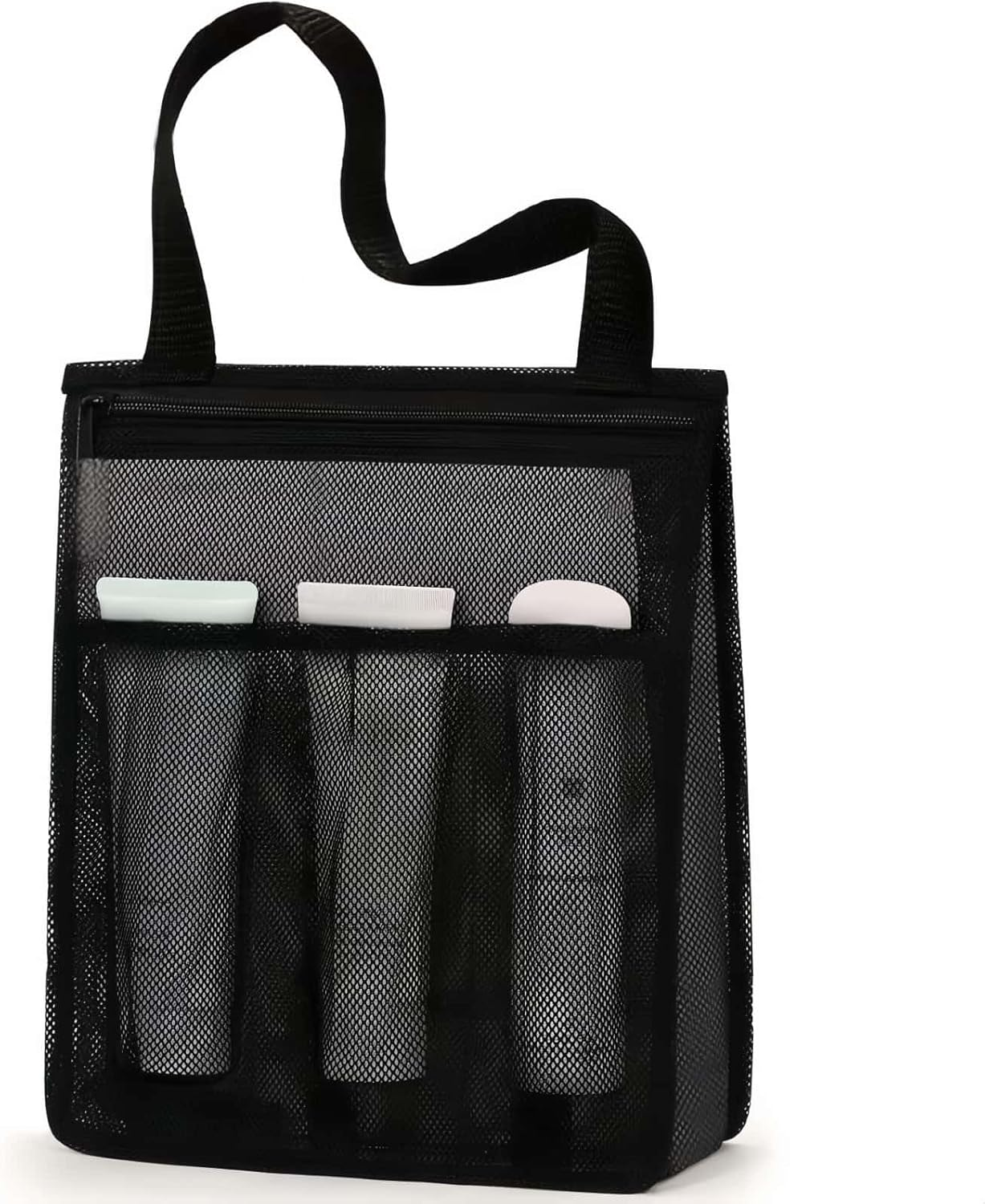 HOLDAWN Portable Toiletry Bag, Quick Dry Mesh Shower Organizer Bags for Travel, Gym, Beach, Bathroom, University Essentials (Black) image number 3