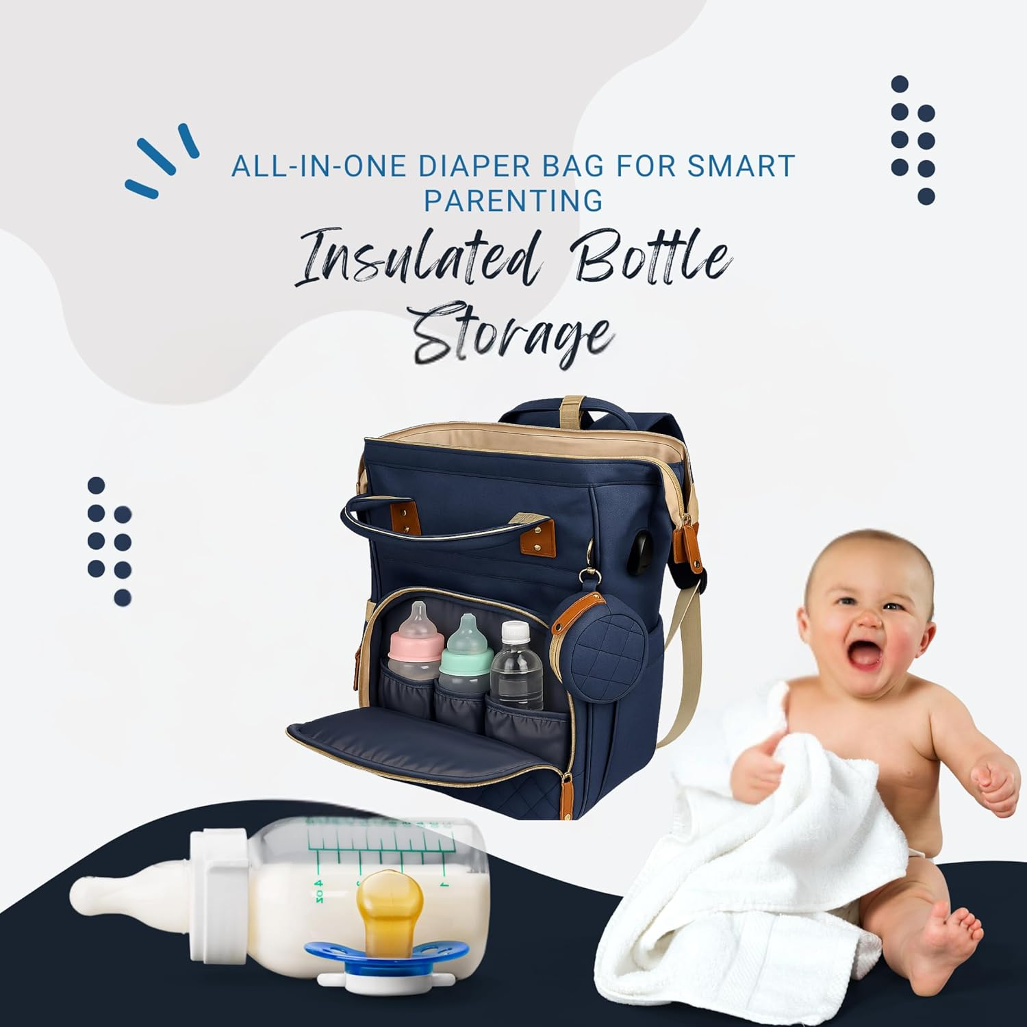 AMHUB Nappy Changing Bag | Waterproof, Multi-Functional Diaper Bag with USB Charging Port, Includes Insulated Pockets, Large Capacity, Travel Diaper Bag Backpack | Newborn Baby Essential. image number 4