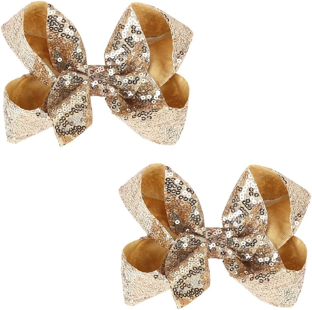 6 Inch Blue Sparkly Glitter Sequin Hair Bows for Girls Toddlers Kids Children Teenage (2PCS) image number 3