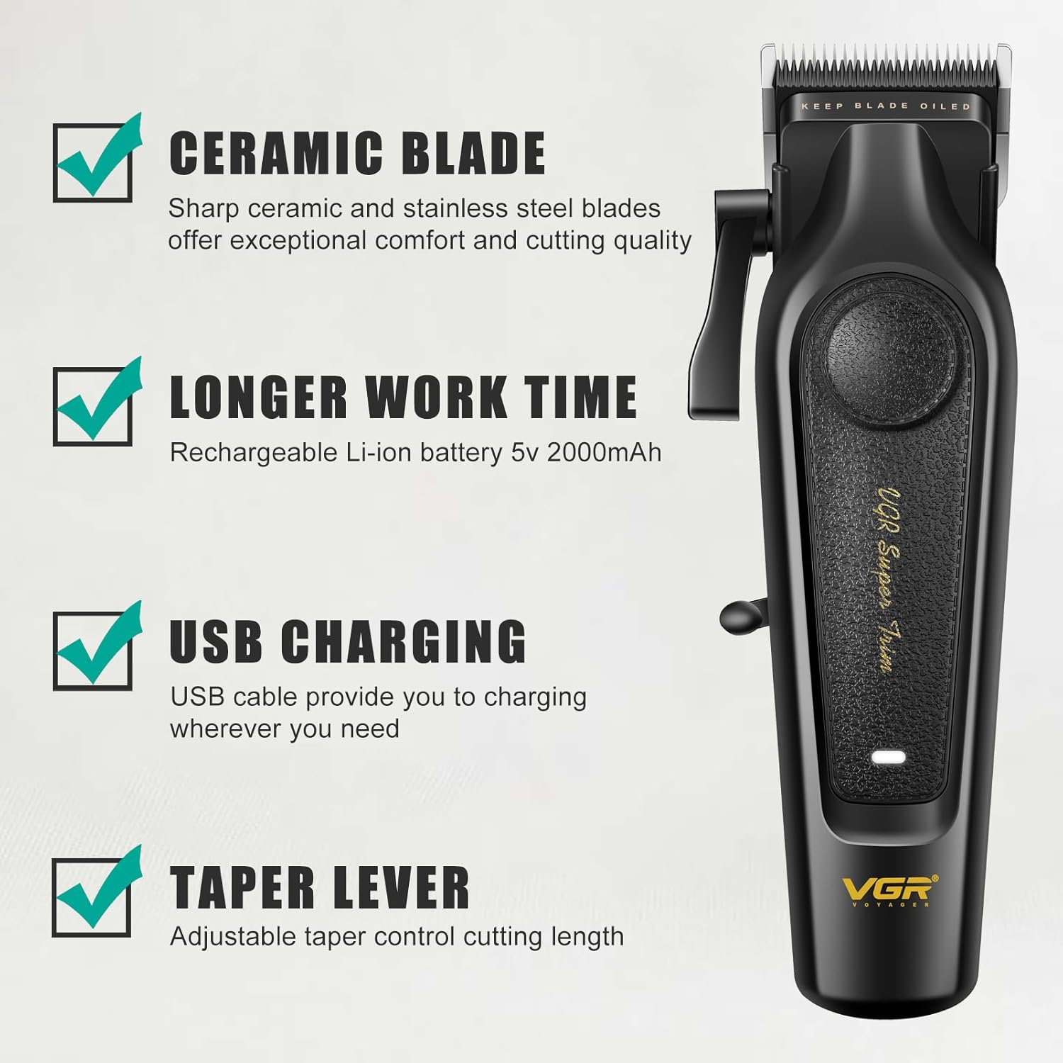 VGR 197 Professional Hair Clippers for Men, Cordless & Corded Barber Clippers with Ceramic Stainless Steel Blades, LED Indicator, Hair Cutting Kit with 6 Guide Combs & Grooming Accessories image number 1