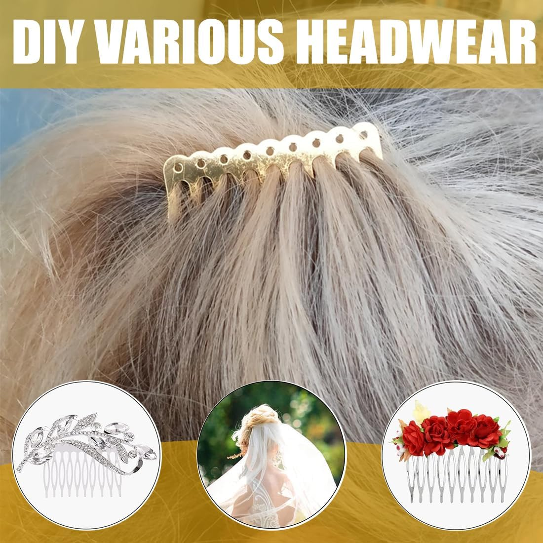 24 Pieces Metal Side Combs Veil Combs Side Comb for Women Hair with Teeth for Hair Accessories with Silver and Gold Chignon Clip image number 4