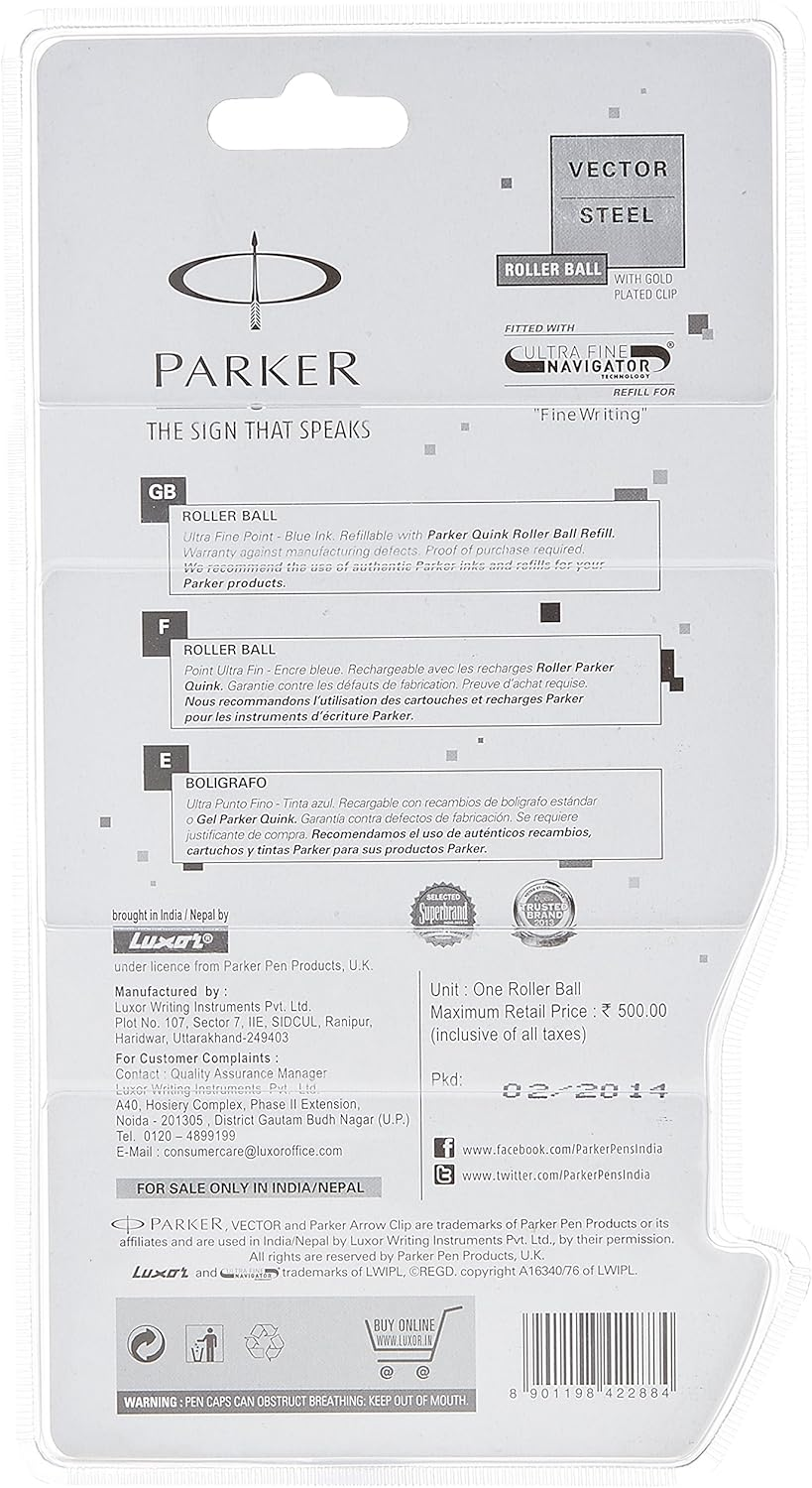 Parker Vector Steel GT Roller Ball Point Pen - Gold Trim