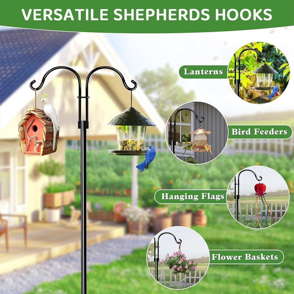 Double Shepherd Hooks for Outdoor &ndash; Heavy Duty Bird Feeder Pole with 5-Prong Base for Hanging Bird Feeders, Hummingbird Feeders, Lanterns, Plant Baskets, Garden Decoration image number 2