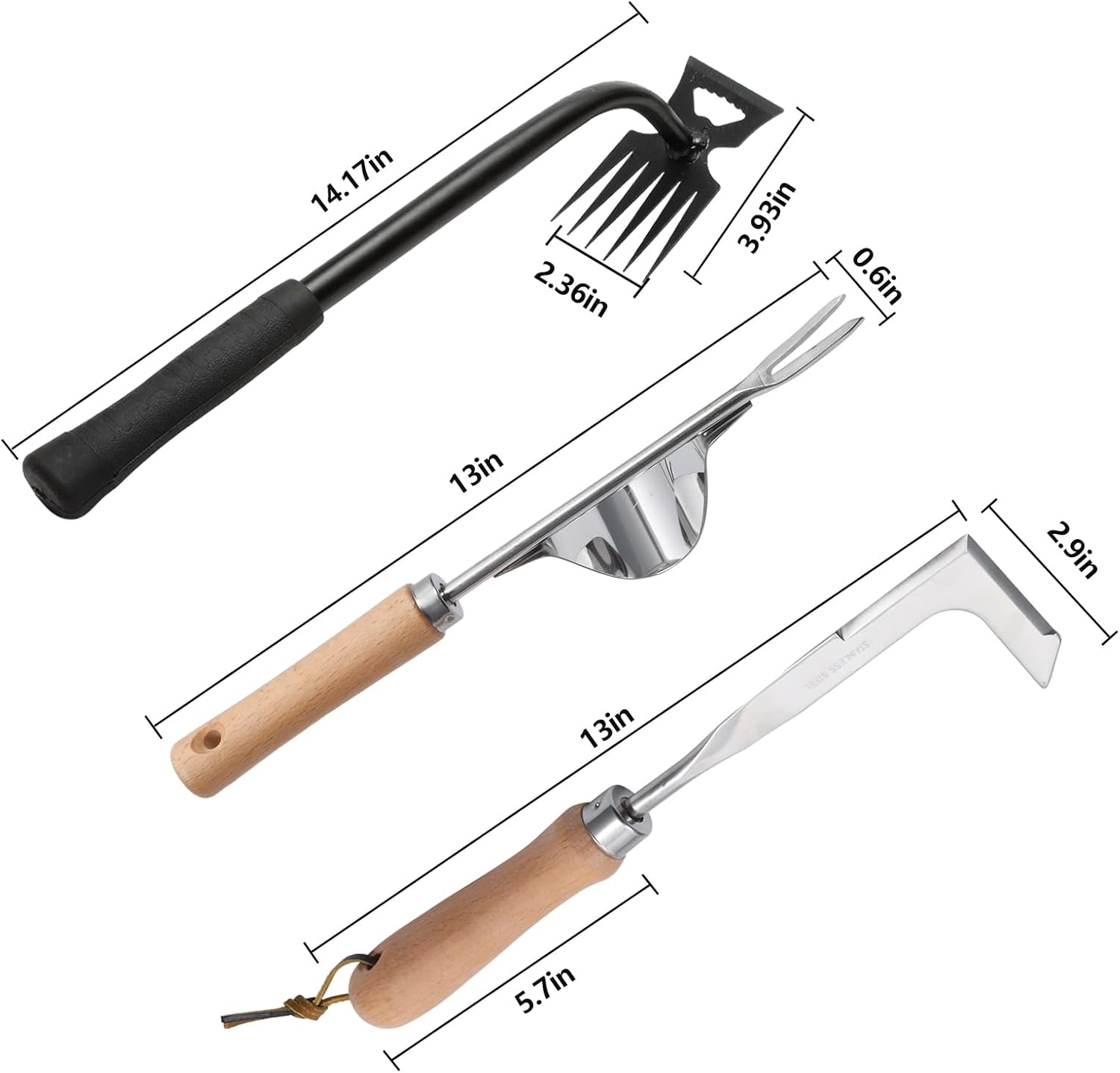 Gardening Hand Weeder Tools, 6 Teeth Uprooting Weeding Tool Multifunctional Manual Hand Weeder for Lawn Garden, Crack Weeder Crevice Weeding Tool, 3 PCS image number 2