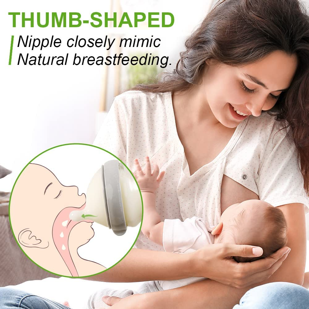 Haakaa Gen.3 Glass Baby Bottle 300Ml, with Anti-Colic Valve, Fast Flow, Mimic Breastfeeding, Temprature Resistant (Grey) - Grey image number 2