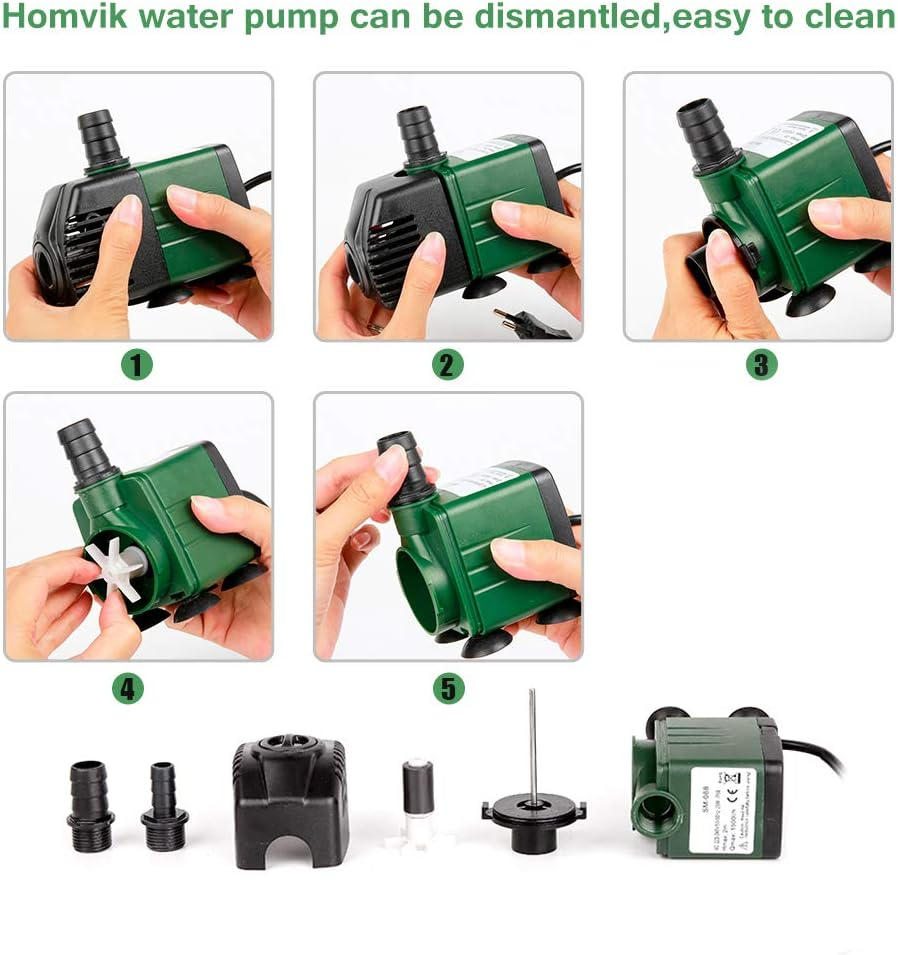 Submersible Water Pump 1500L/H 25W Water Pump for Fountain Aquarium Pond Garden and Ultra-Quiet Water Pump Hydroponics System with 2 Nozzles AC220-240V 2M Lift Height (1500L/H) image number 6