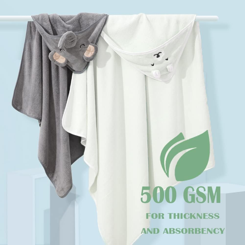 2 Pack Hooded Baby Towels, Premium Soft Bath Towel for Babies, Newborn, Infant and Toddler, Ultra Absorbent, Natural Baby Stuff Towel with Hood for Boy and Girl (Elephant, Bear) image number 2