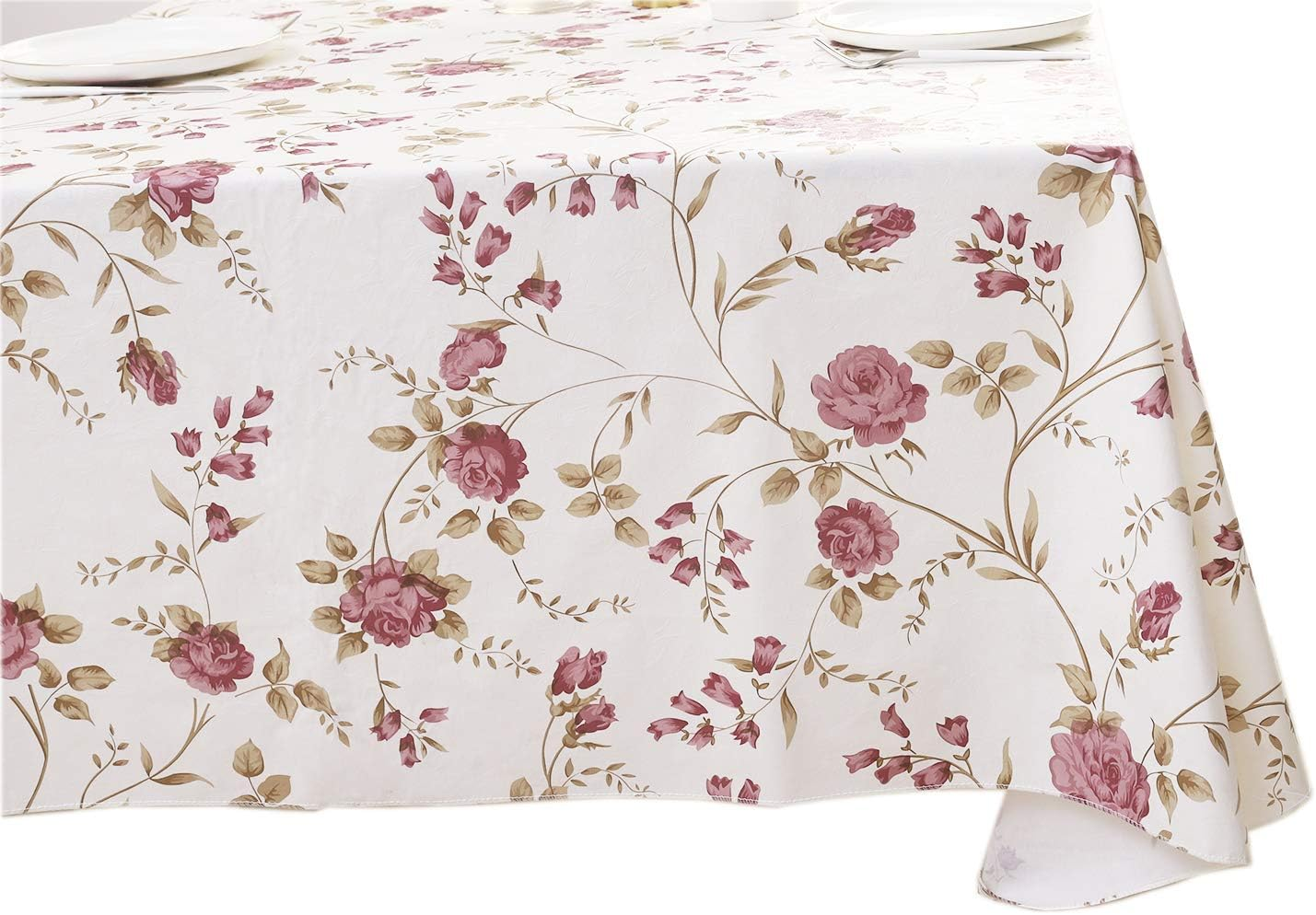 Heavy Duty Vinyl Tablecloth with Flannel Backing Waterproof Oil-Proof PVC Table Cloth Stain-Resistant Wipeable Rectangle or Square Table Cover for Indoor and Outdoor (Flowers, 60X102 Inch) image number 6