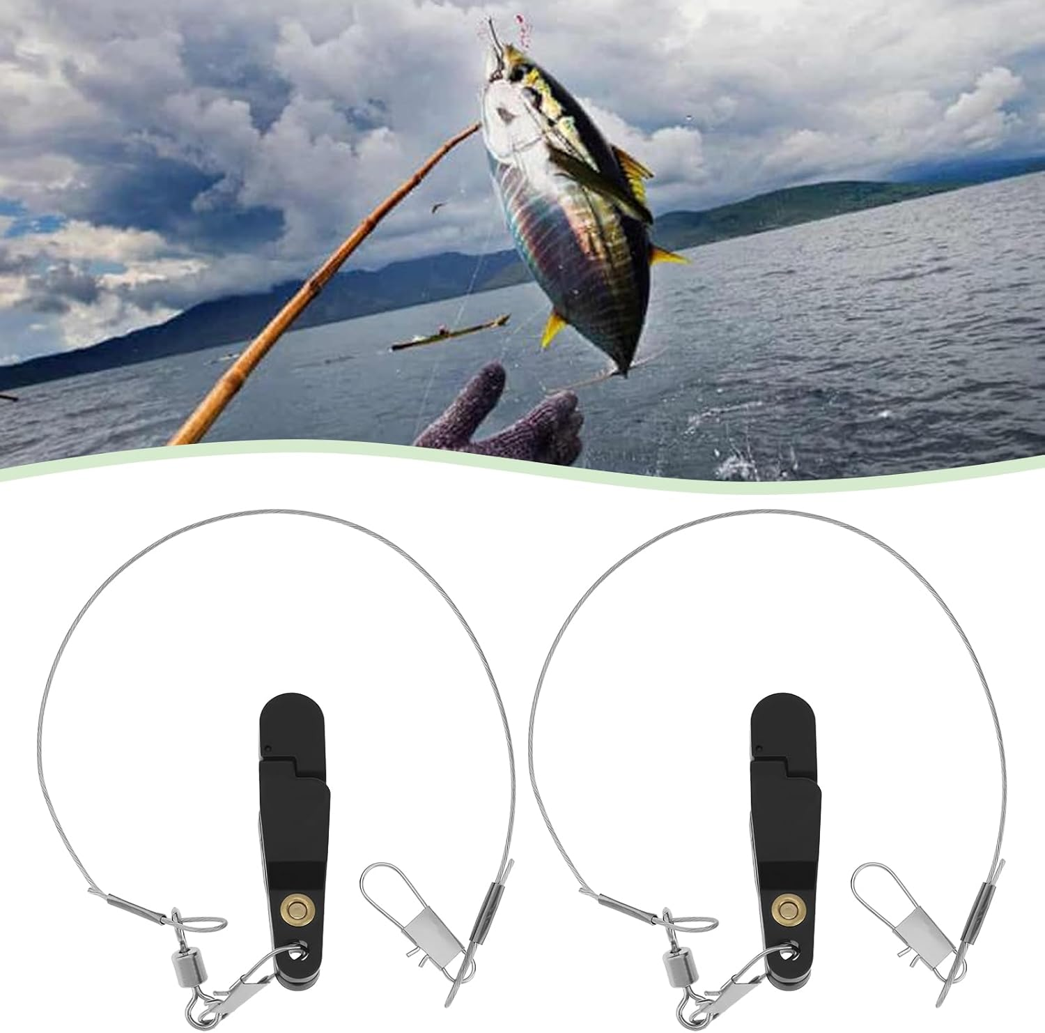 Be in Your Mind 2Pcs Downrigger Fishing Quick Release Clip with Steel Fishing Line B Shape Pin Suitable for Deep Sea Fishing Fishing for Large Fish image number 1