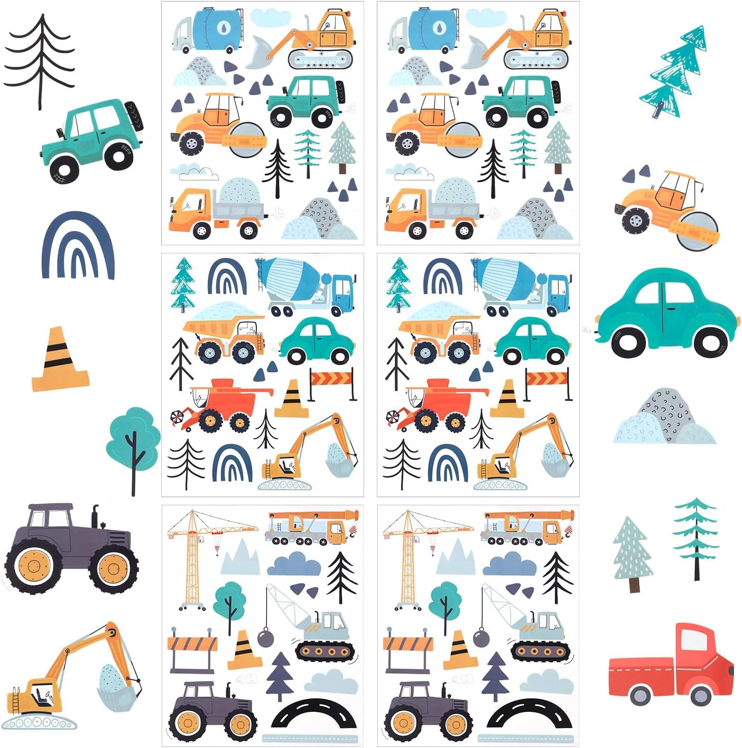 90Pcs Construction Vehicles Wall Decals, Boho Transportation Wall Stickers Engineering Vehicles Excavator Crane Trucks Peel and Stick Wall Decors for Boys Kids Babies Bedroom Decoration image number 3