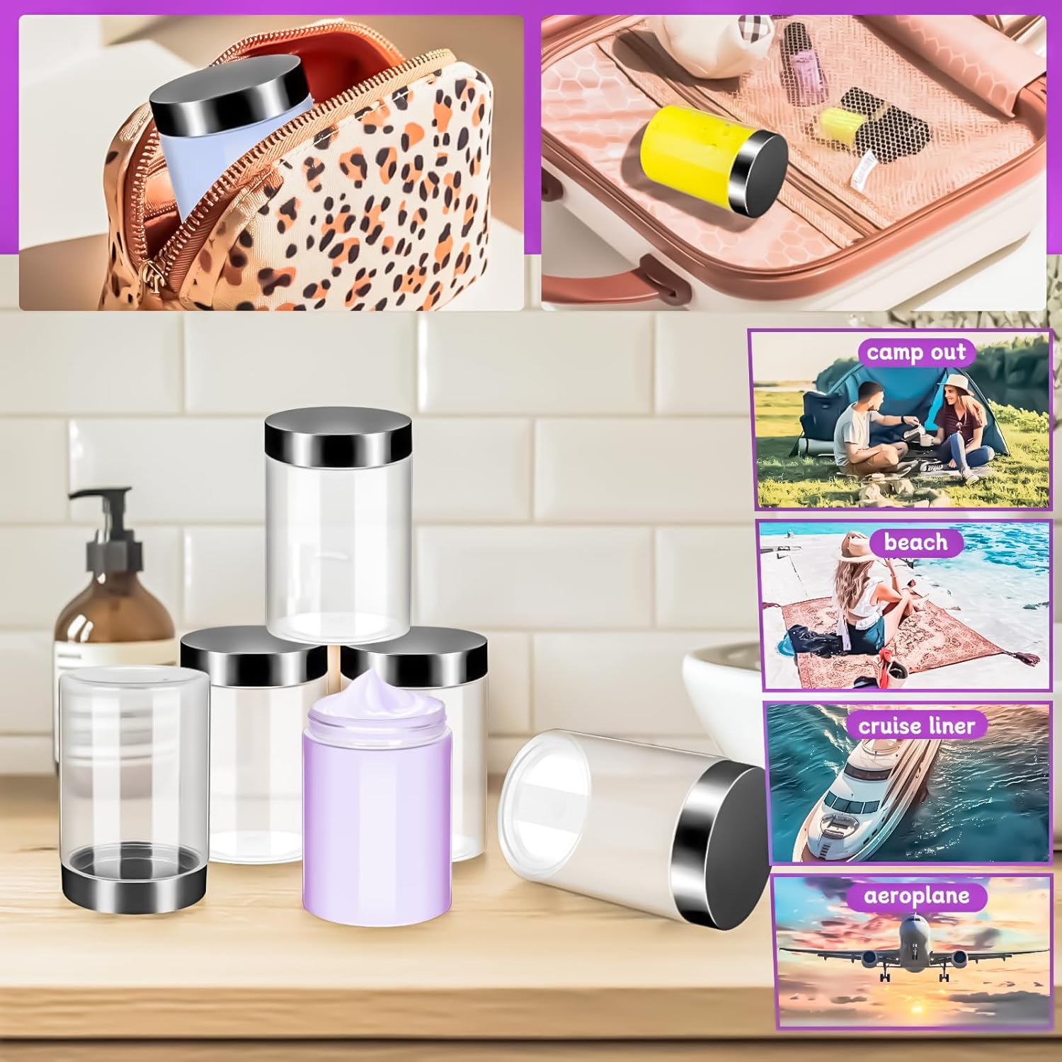 Motbach 6 Pack 12Oz Plastic Jars with Lids, 360Ml round Clear Cosmetic Containers Makeup Jars, Travel Size Container Jar for Makeup Cream Lotion Salve Ointment Sample Travel Storage Beauty Products image number 6